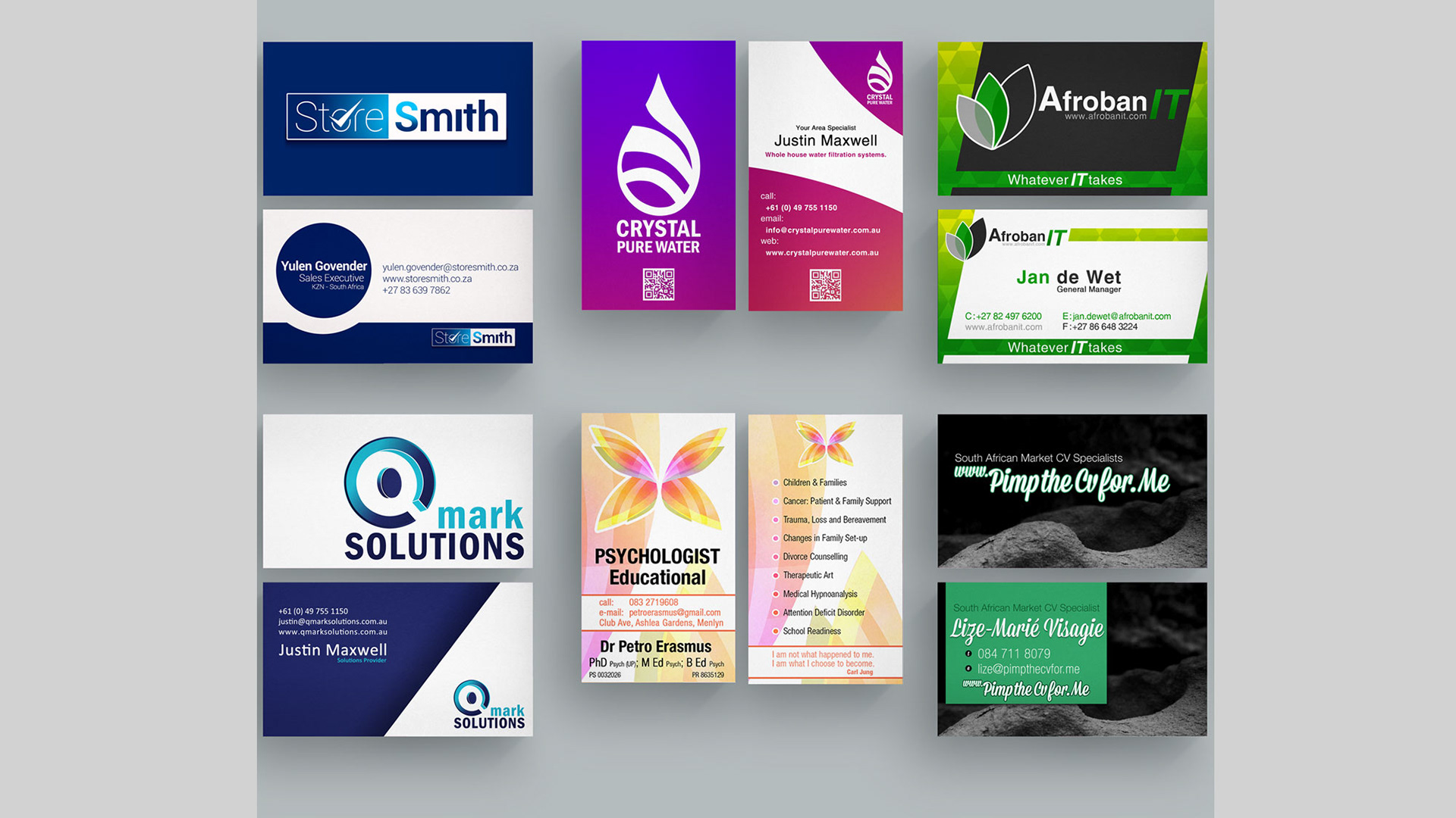 Samples of Business card designs for Clients