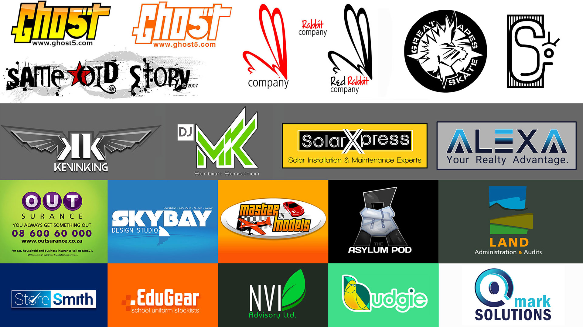 Various Logos Designed from scratch  for Clients. OUTSurance was a brand Update.