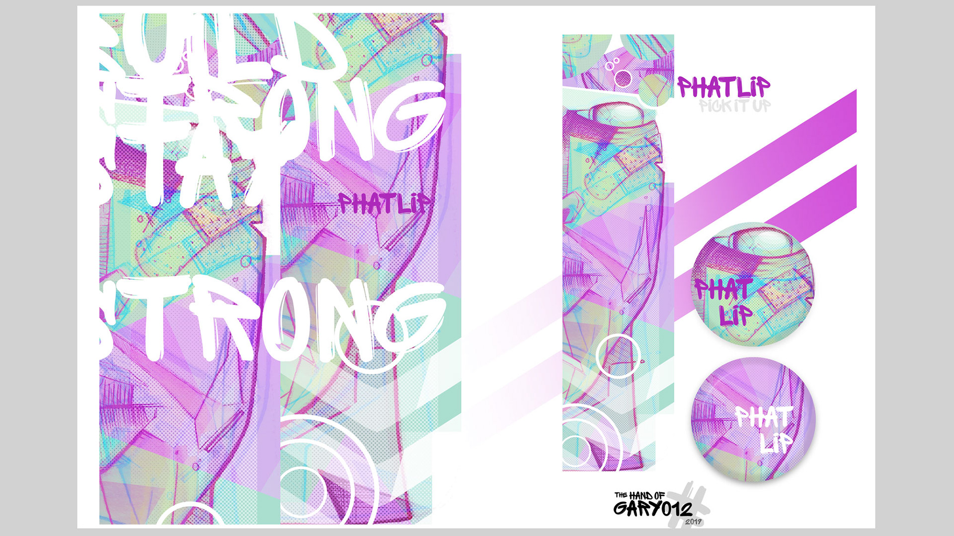 Design of skateboard deck branding and pin badges