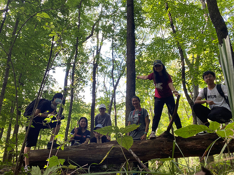 hiking with student group