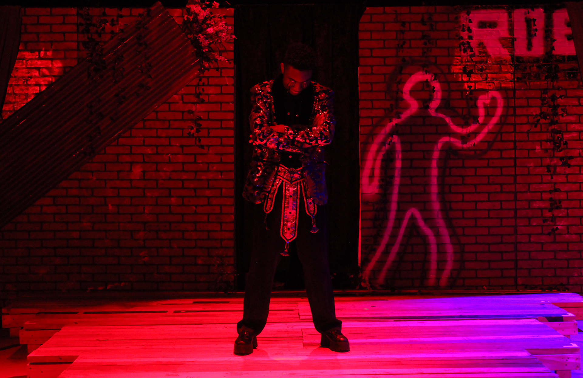 Act 3, the wall flats pull apart and Mr. Burns stands at the bow of a ship