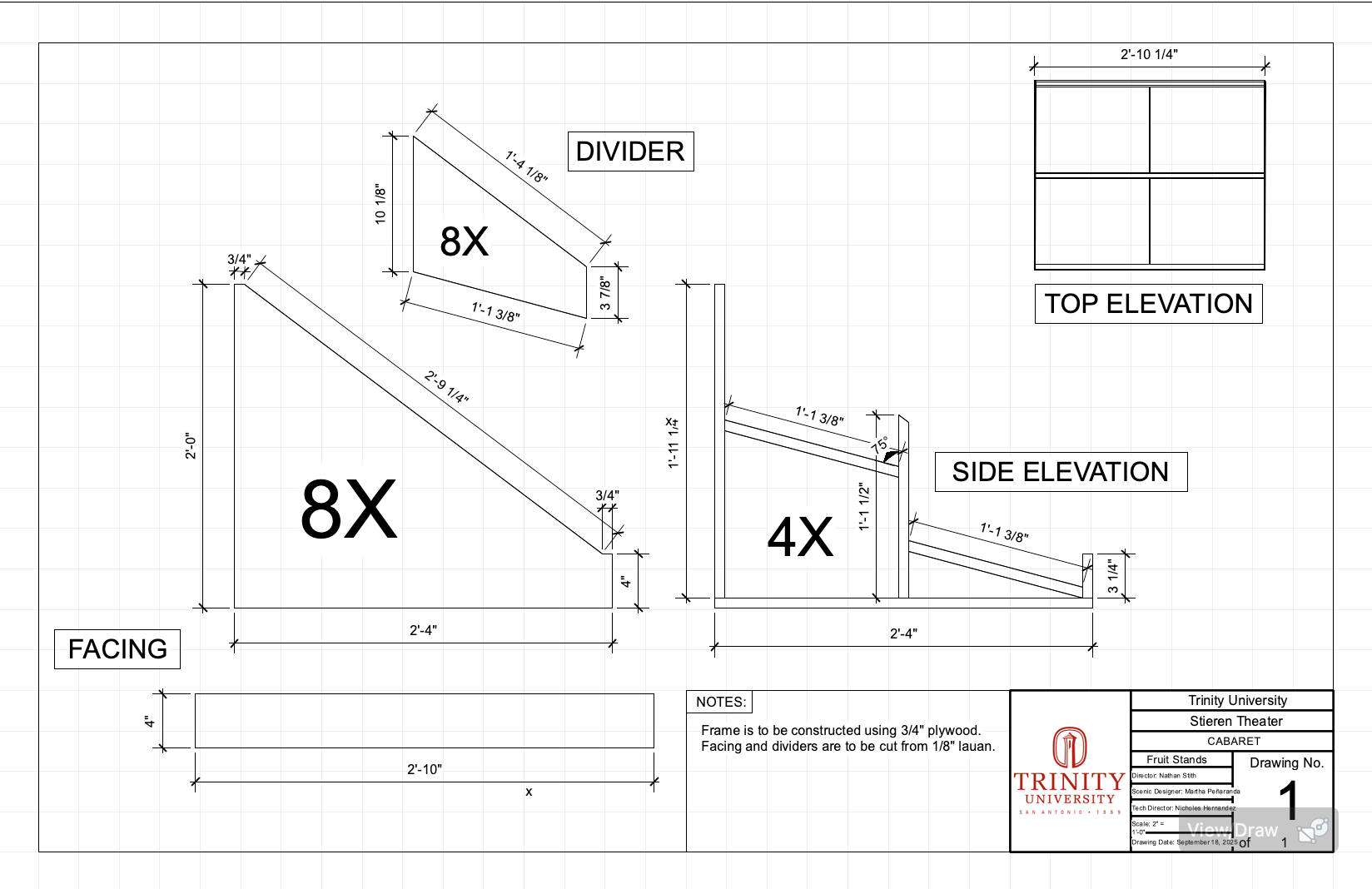 Technical drawings for fruit baskets