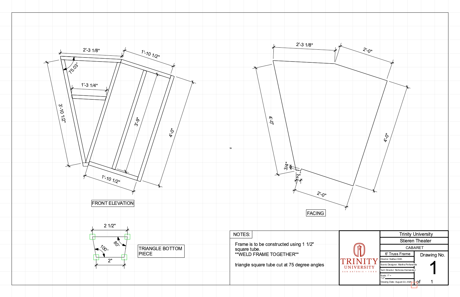 Technical drawings for wedge platform