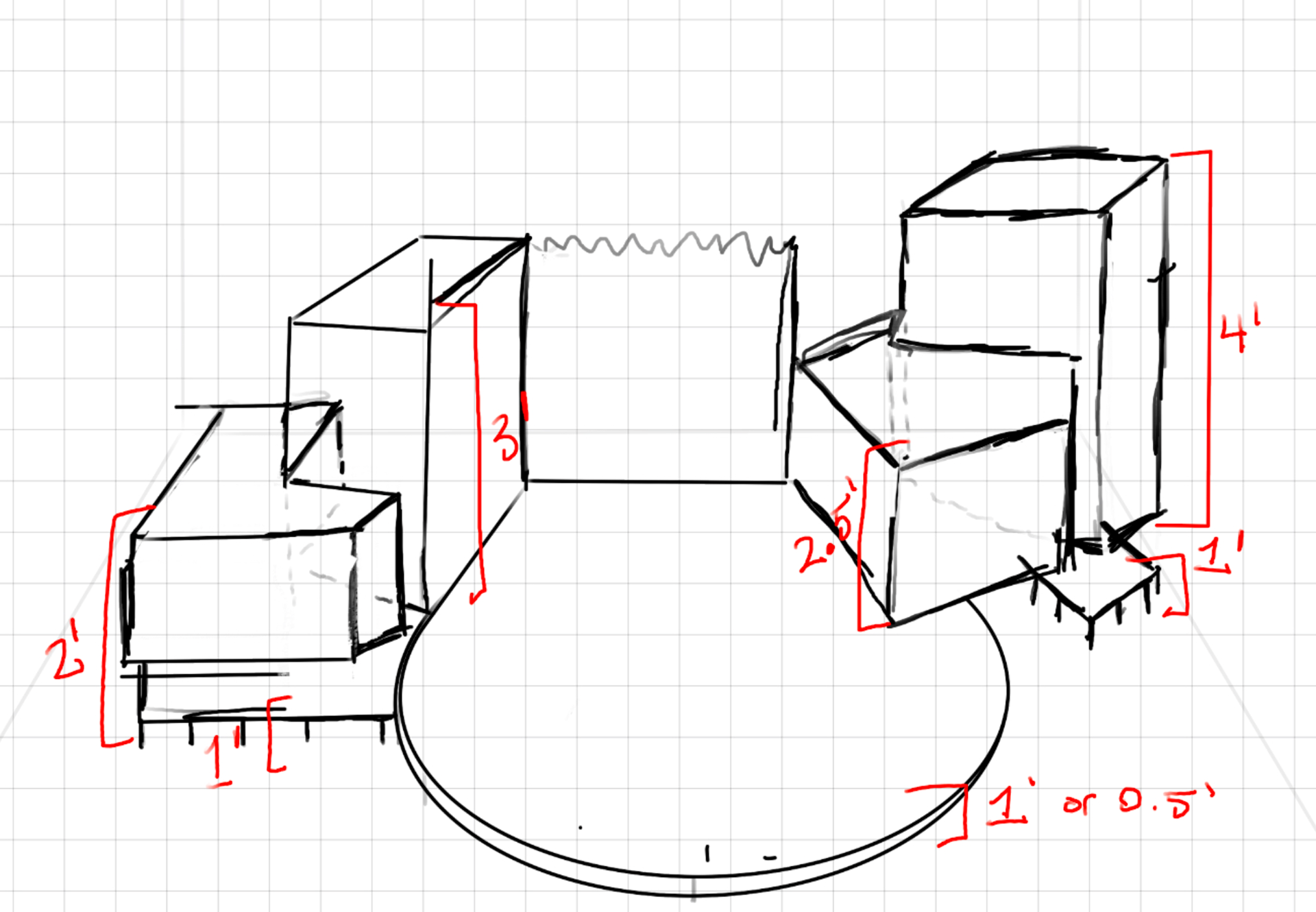 Digital sketches planning out platform heights