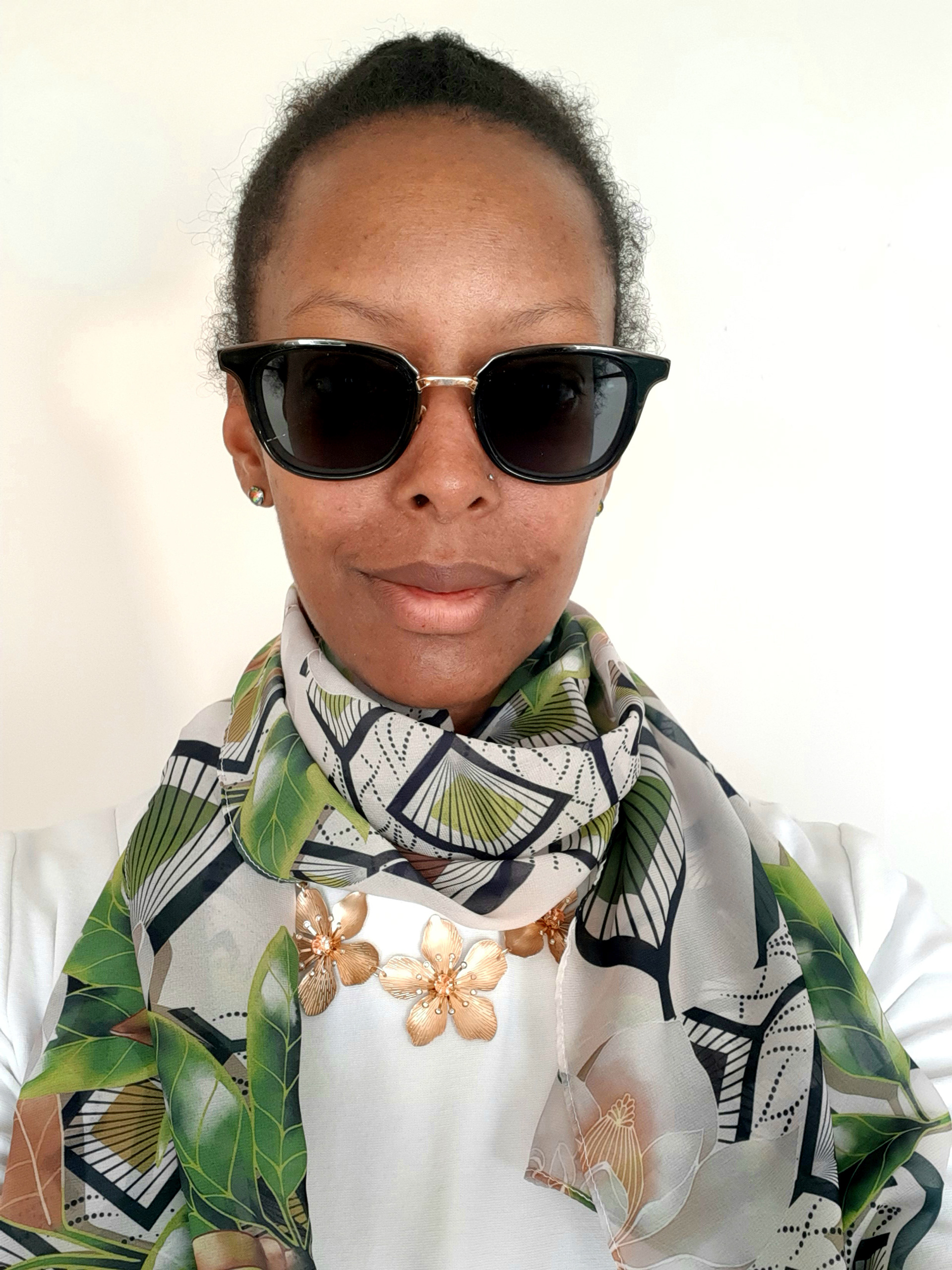 Original width Deep South Ankara (Natural) scarf paired with a 19" necklace