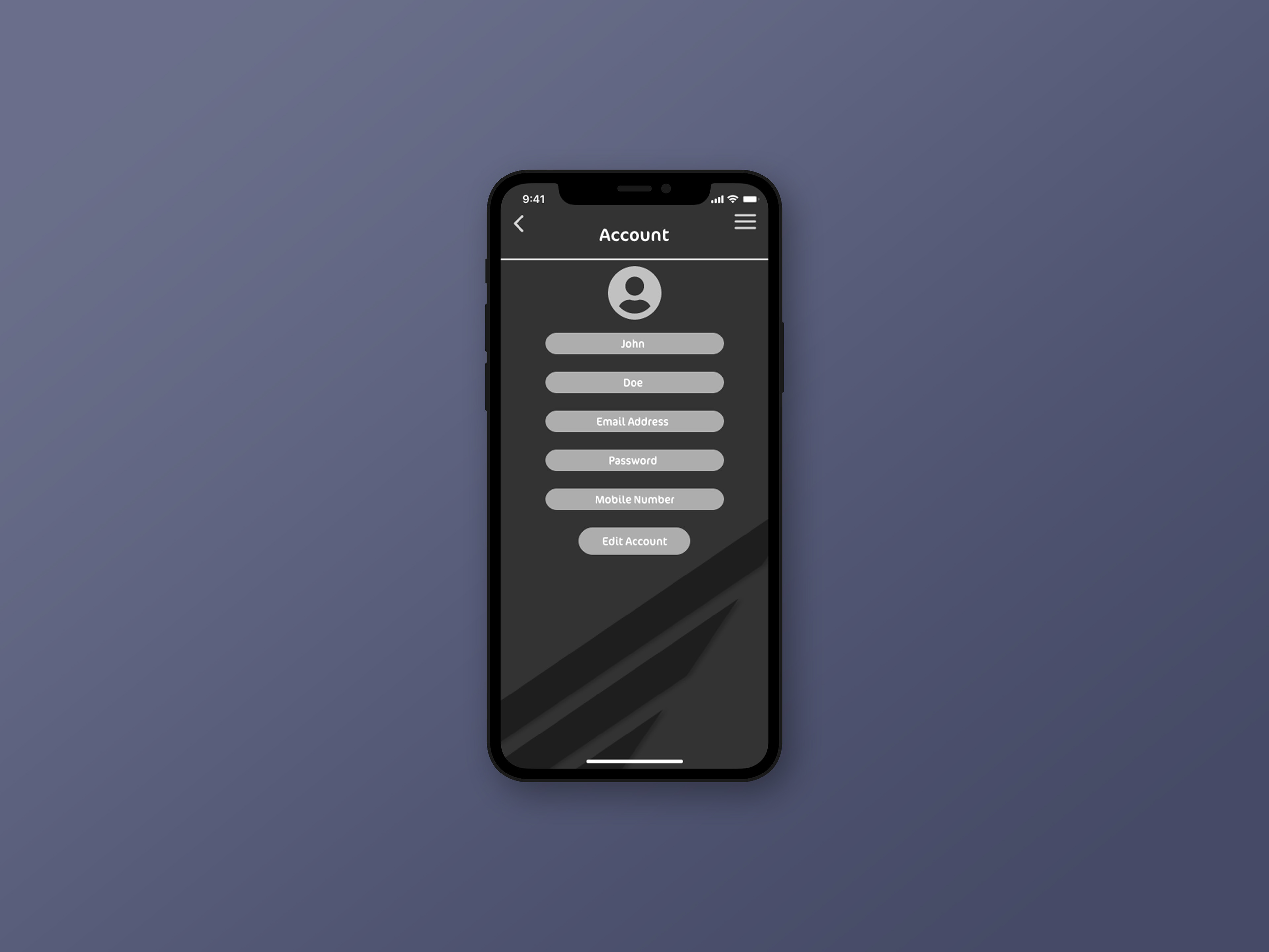 User Account Screen