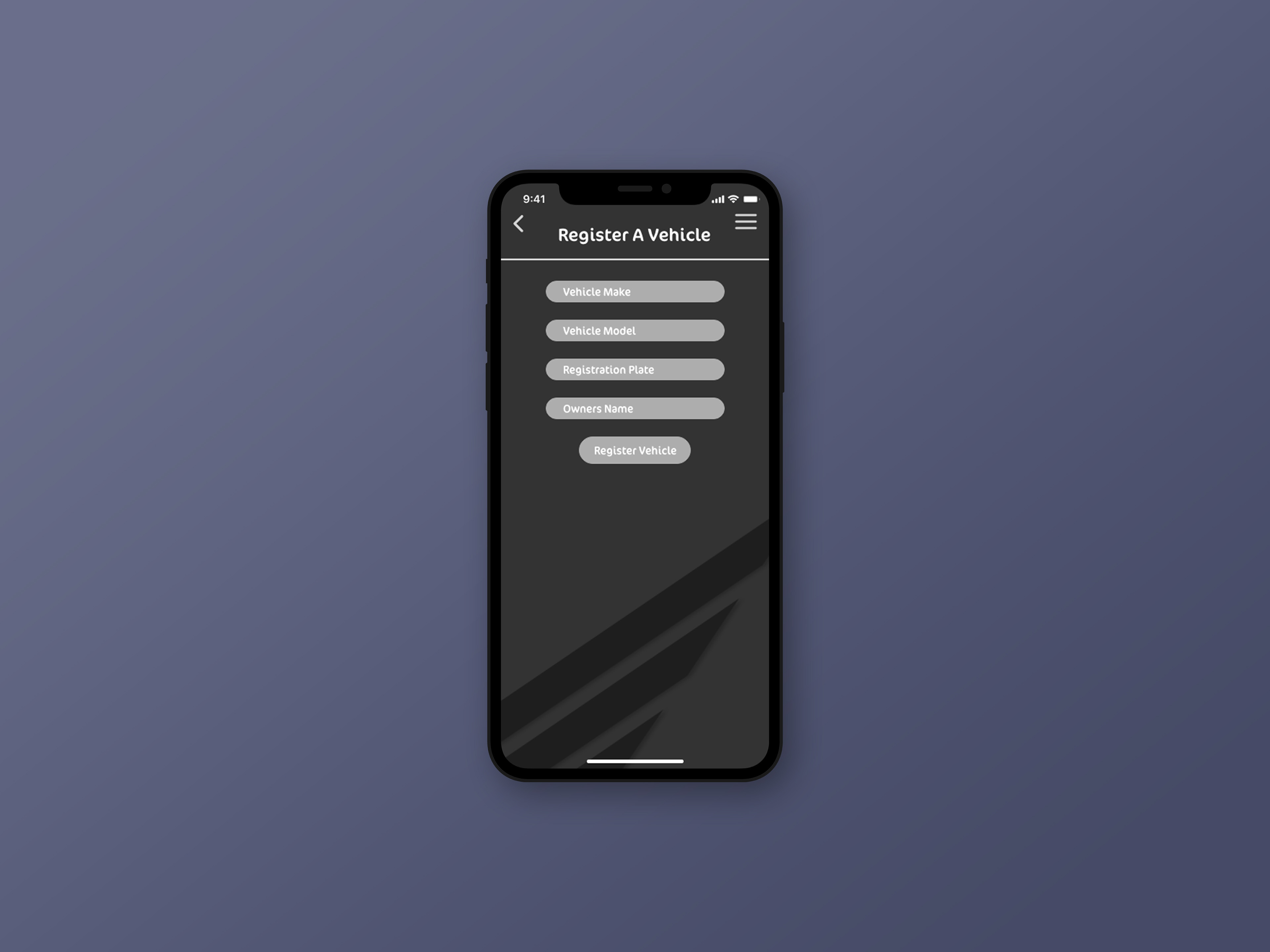 Register A Vehicle Screen