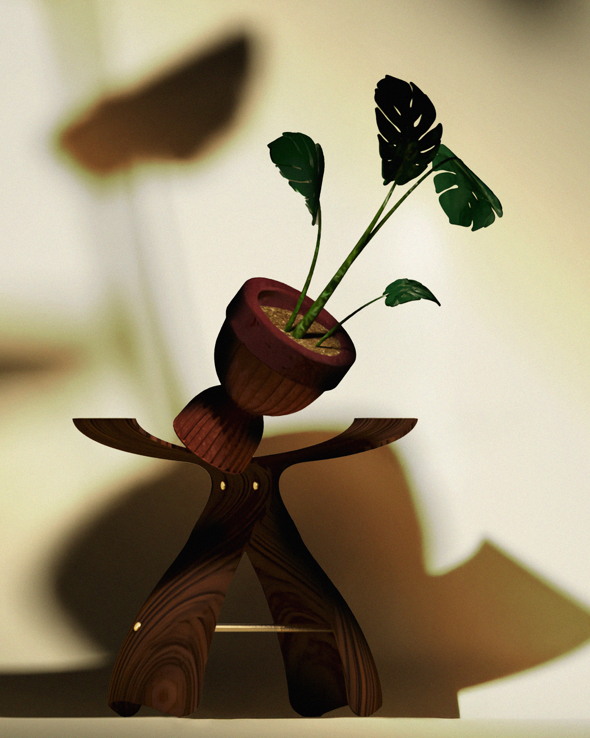 Tabouret Sori Yanagi, et Monstera