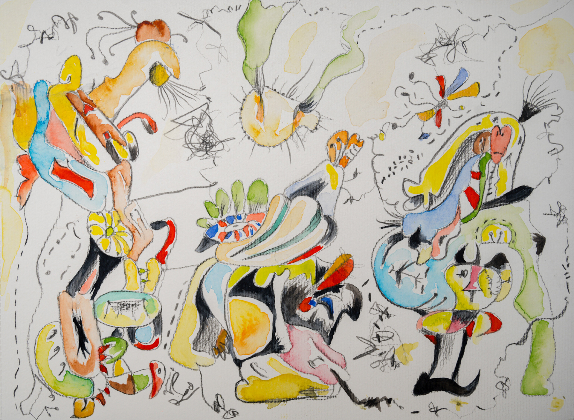 Let the bodies hit the floor II guache, acrílico y lápices policromos sobre papel 300 grs 25 cm x 40 cm 2023