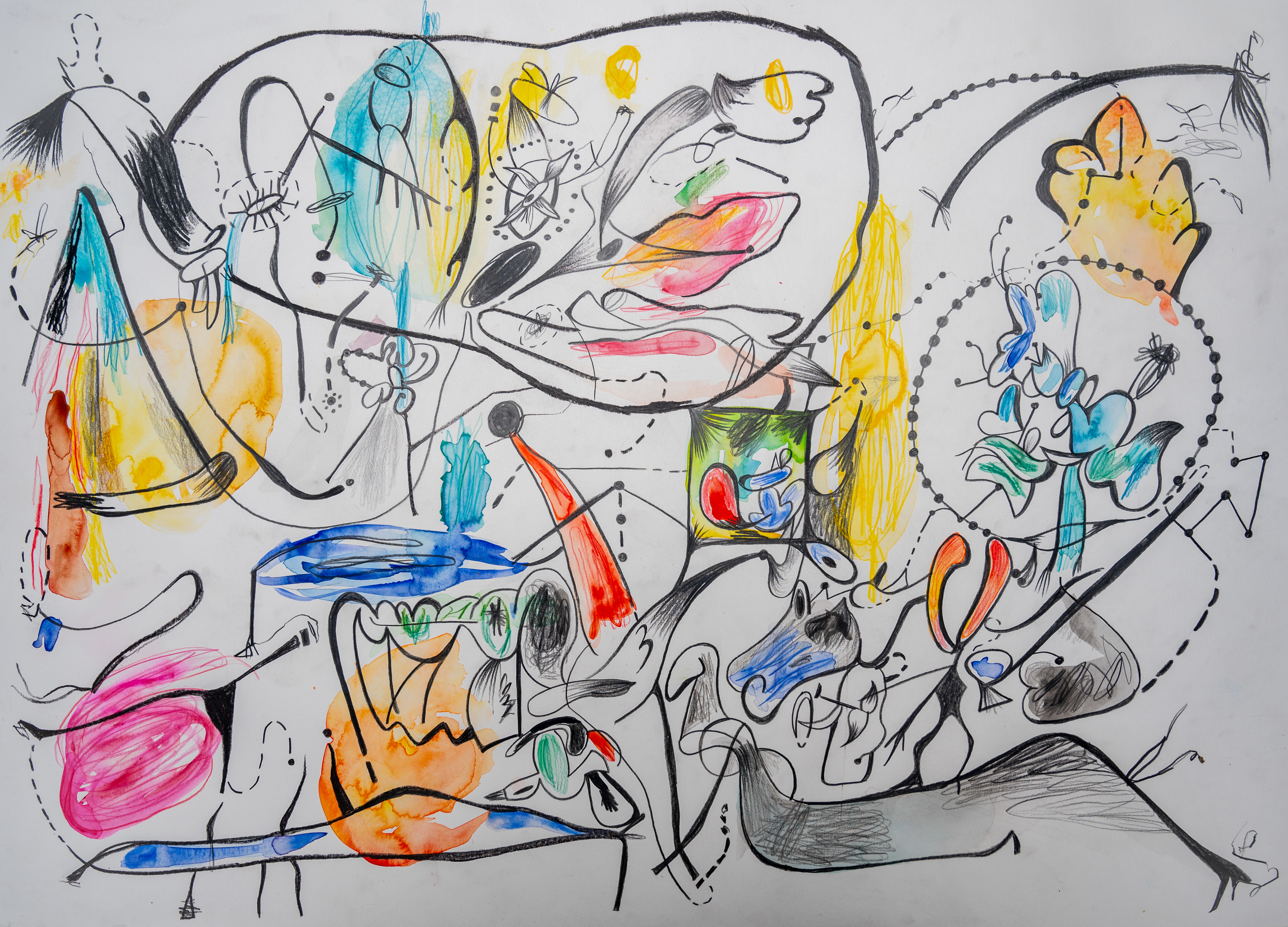 Linear feelings guache, acrílico y lápices policromos sobre papel 300 grs 50 cm x 70 cm 2023