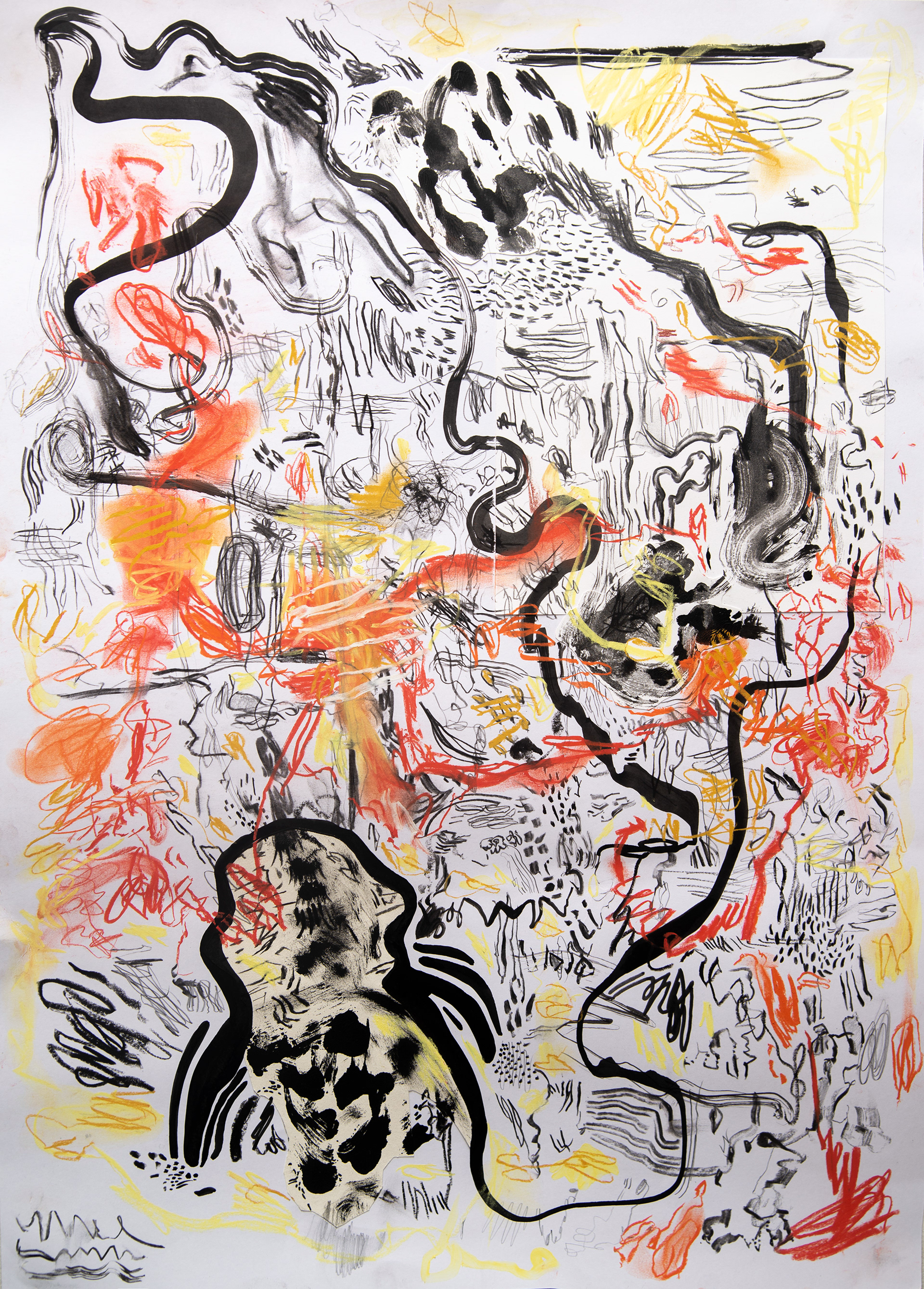 Let it bleed Tinta, grafito, pastel, colagge ymonociopia sobre papel. 50 cm x 70 cm 2020