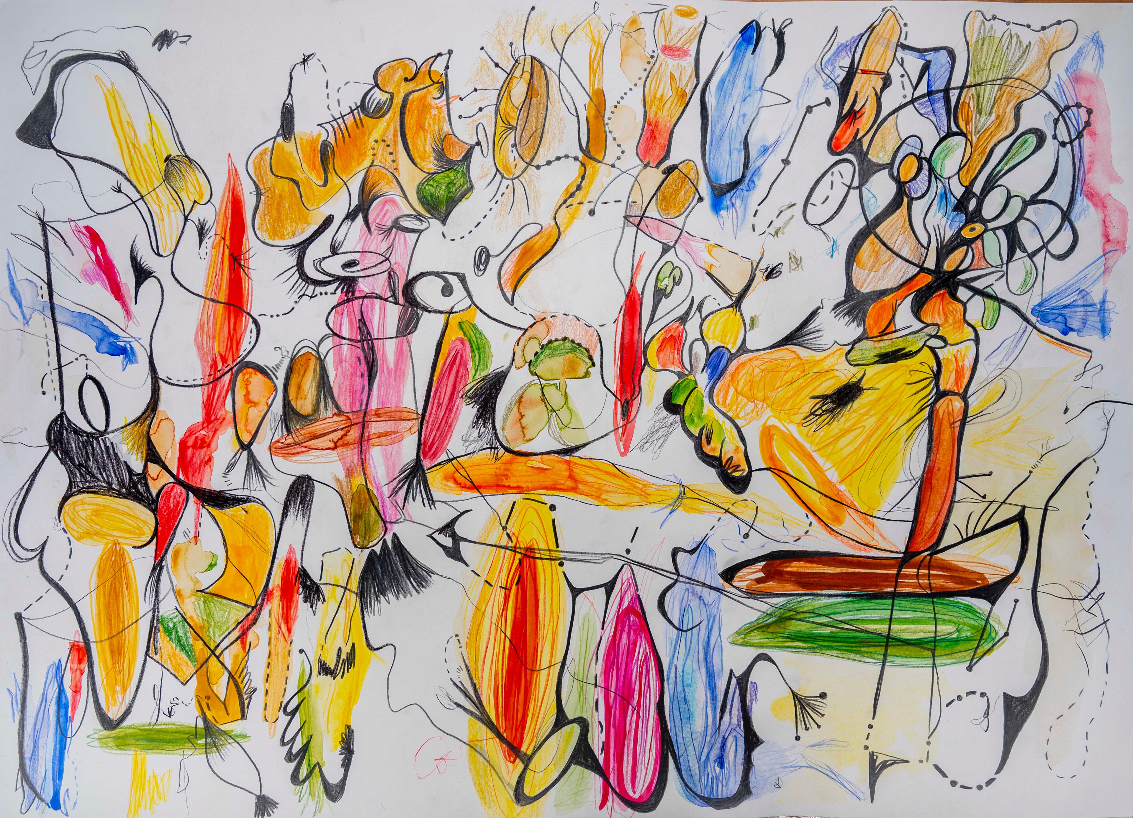 The day they landed guache, acrílico y lápices policromos sobre papel 300 grs 50 cm x 70 cm 2023