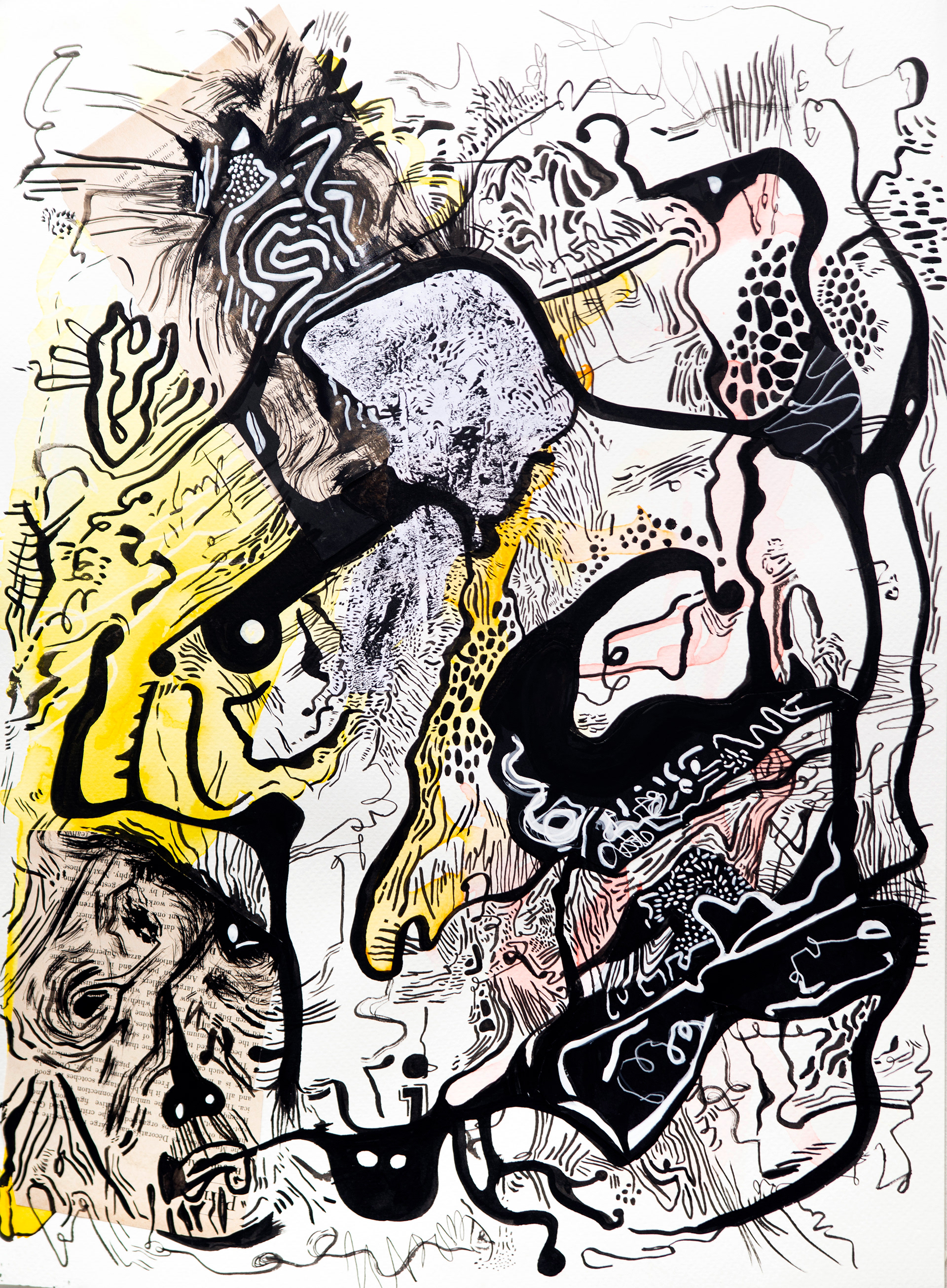 Death´s portrait, tinta, colagge y monocopia sobre papel 48x36