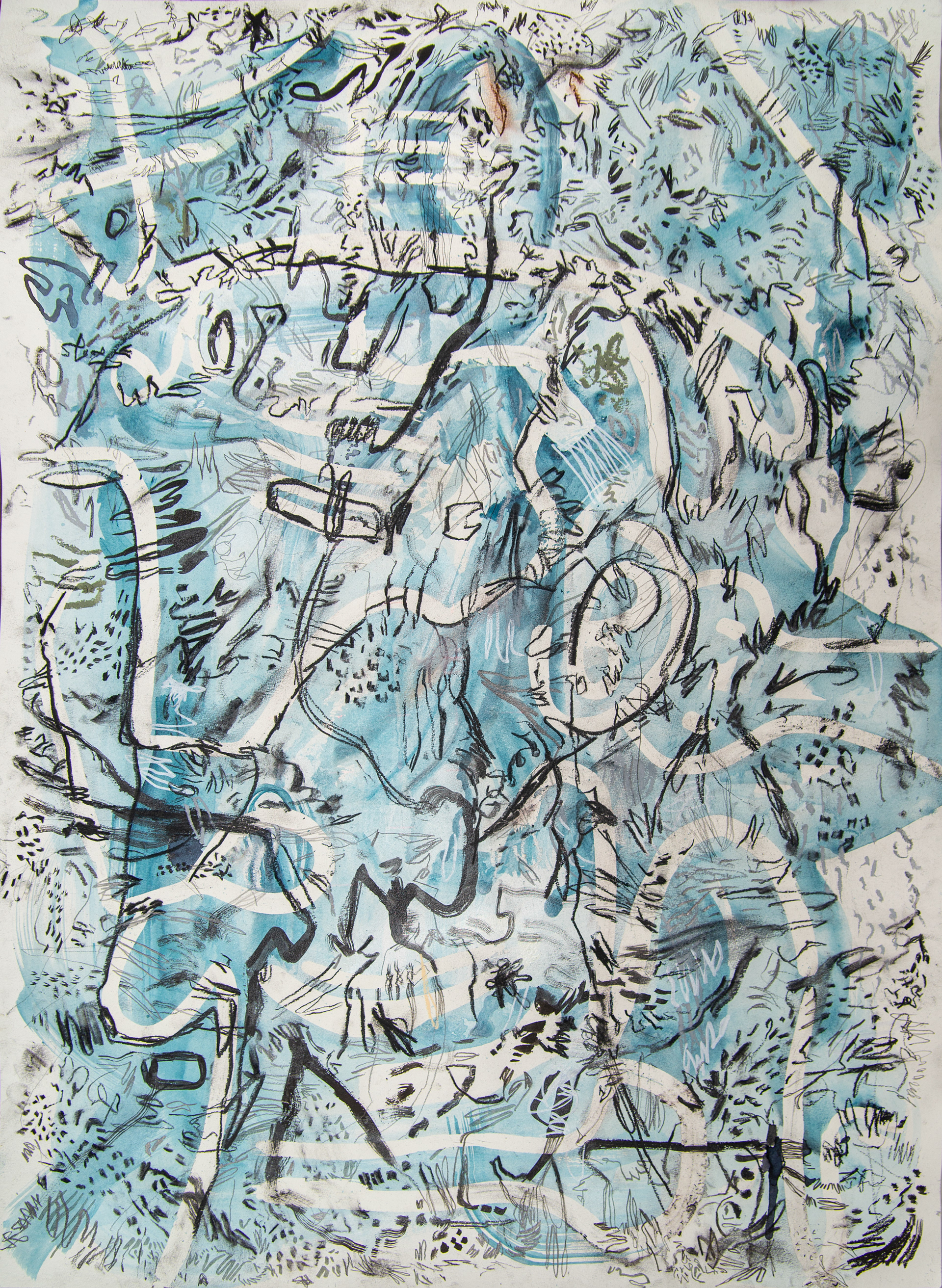 I saw him in the darkness. 50 cm x 70 cm . Técnica mixta sobre papel 300 grs 2021