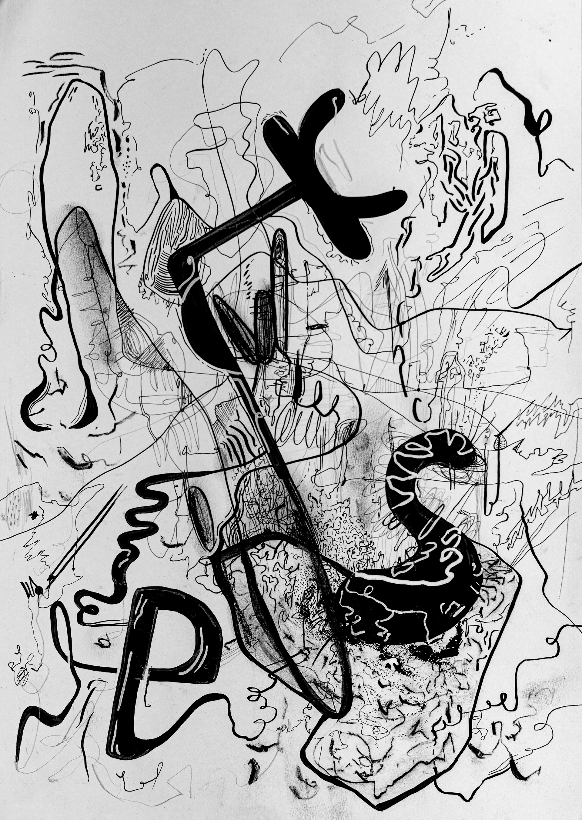 Landscape IX 30 cm x 42 cm Grafito, carbonilla, tinta, pastel y acrílico sobre papel 2020