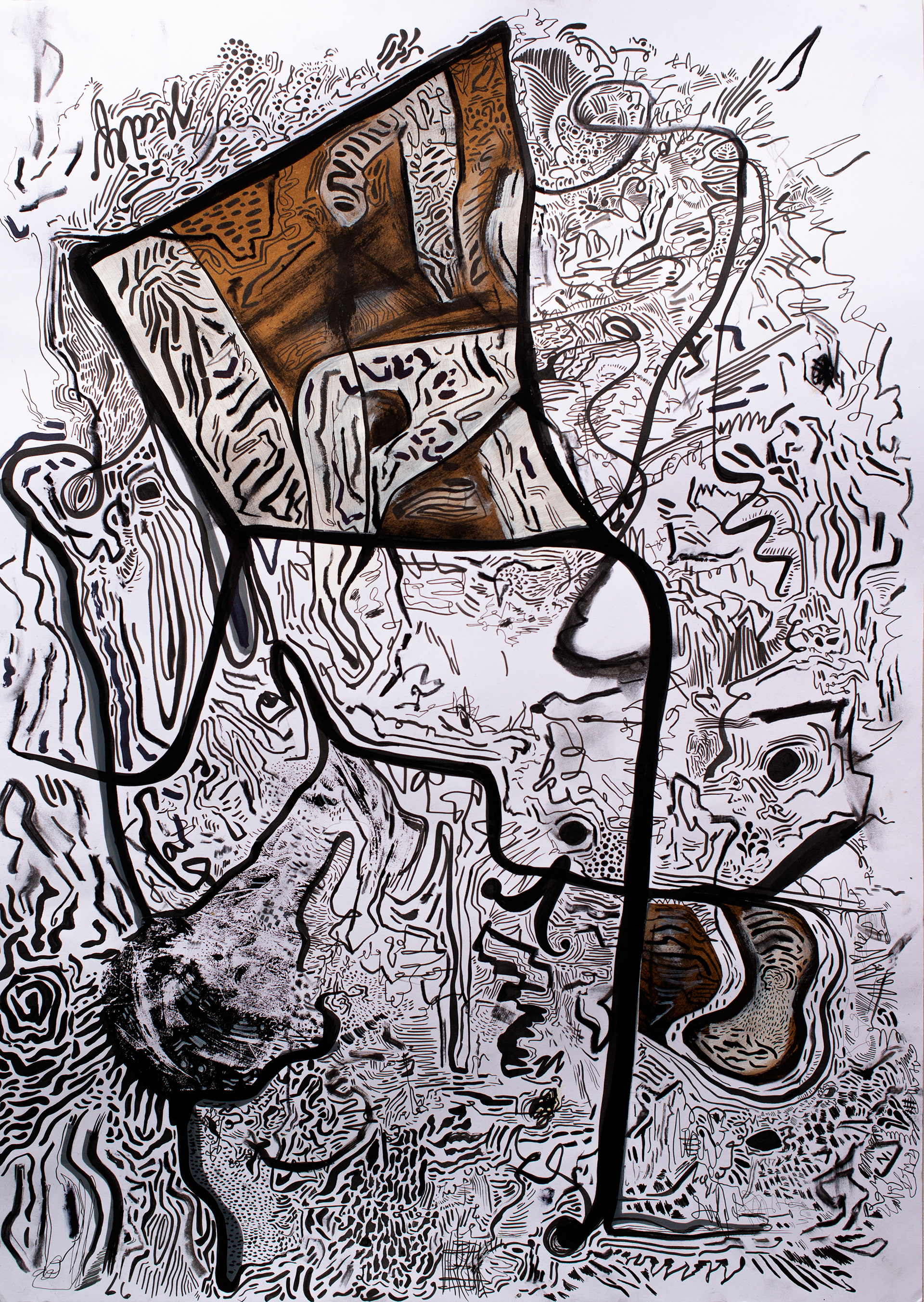 Portrait XI tinta, monocopia, collage, microfibra y carbonilla 50 cm x 70 cm 2020