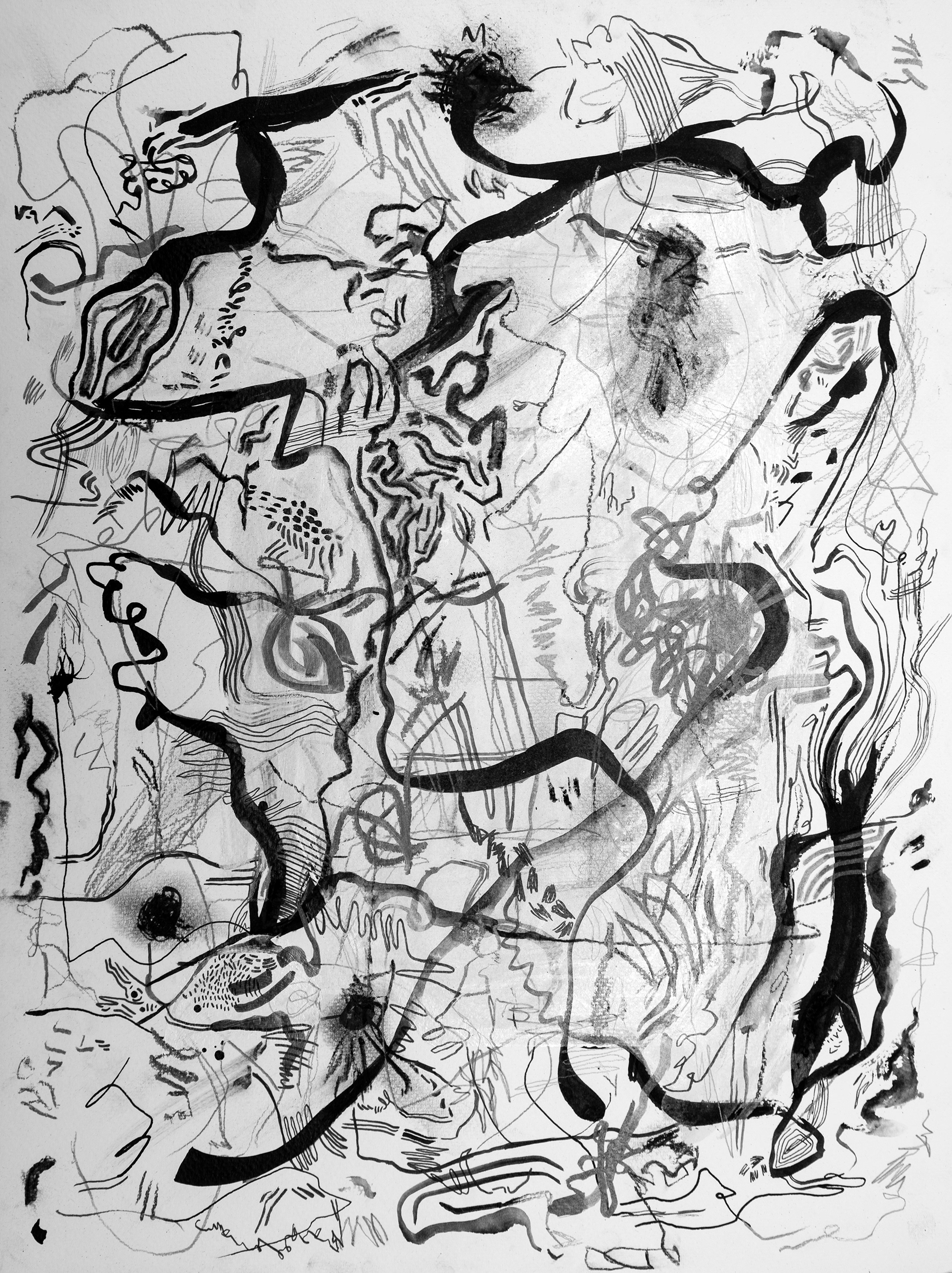 SORROW DRAWING acrílico, marcadores, grafito, carbonill, pasteles y tinta sobre papel 48x36cm