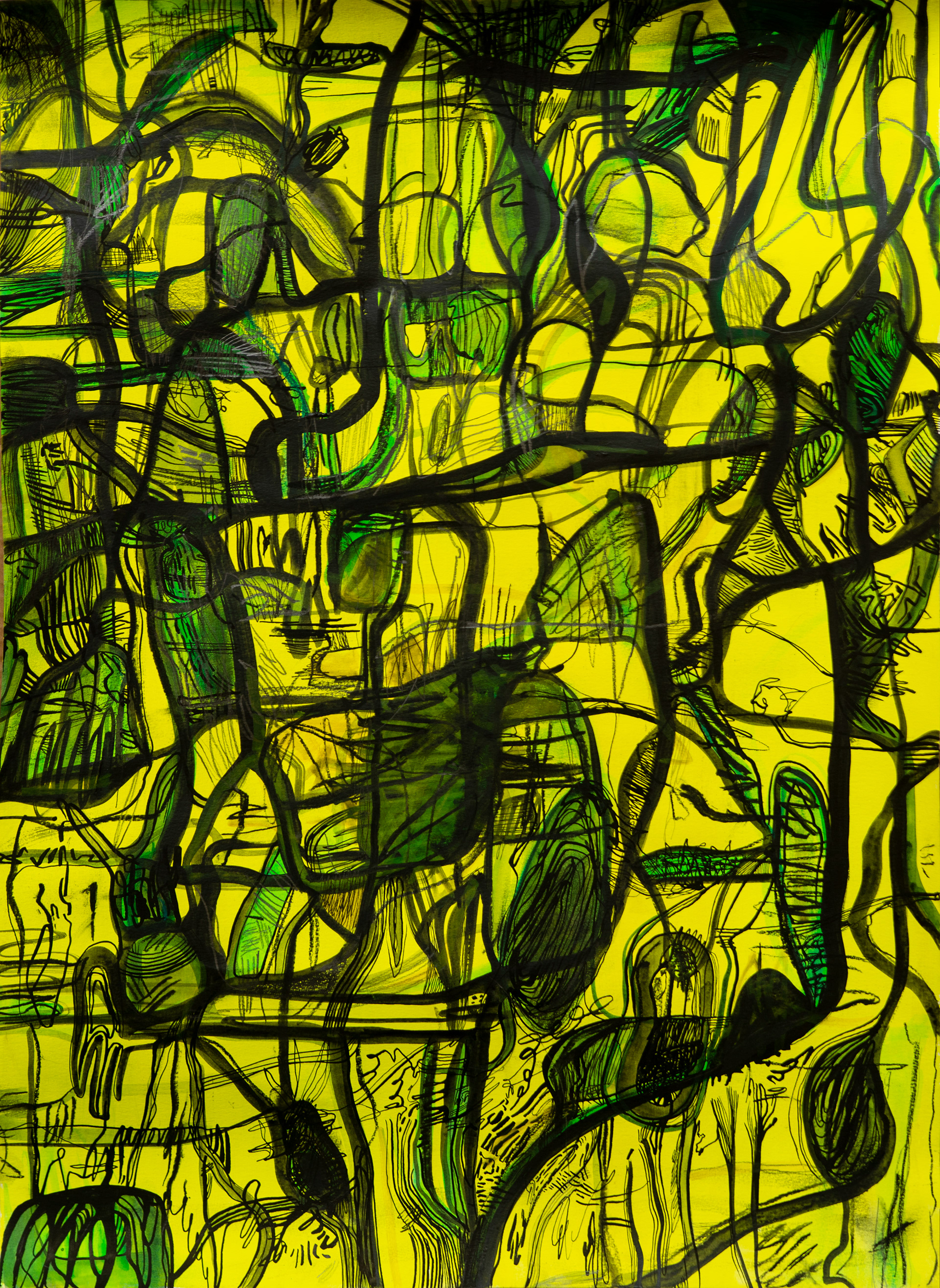Skeletons I. Acrílico, tinta, acuarela, grafito y carbonilla sobre papel 50 cm x 70 cm 2021
