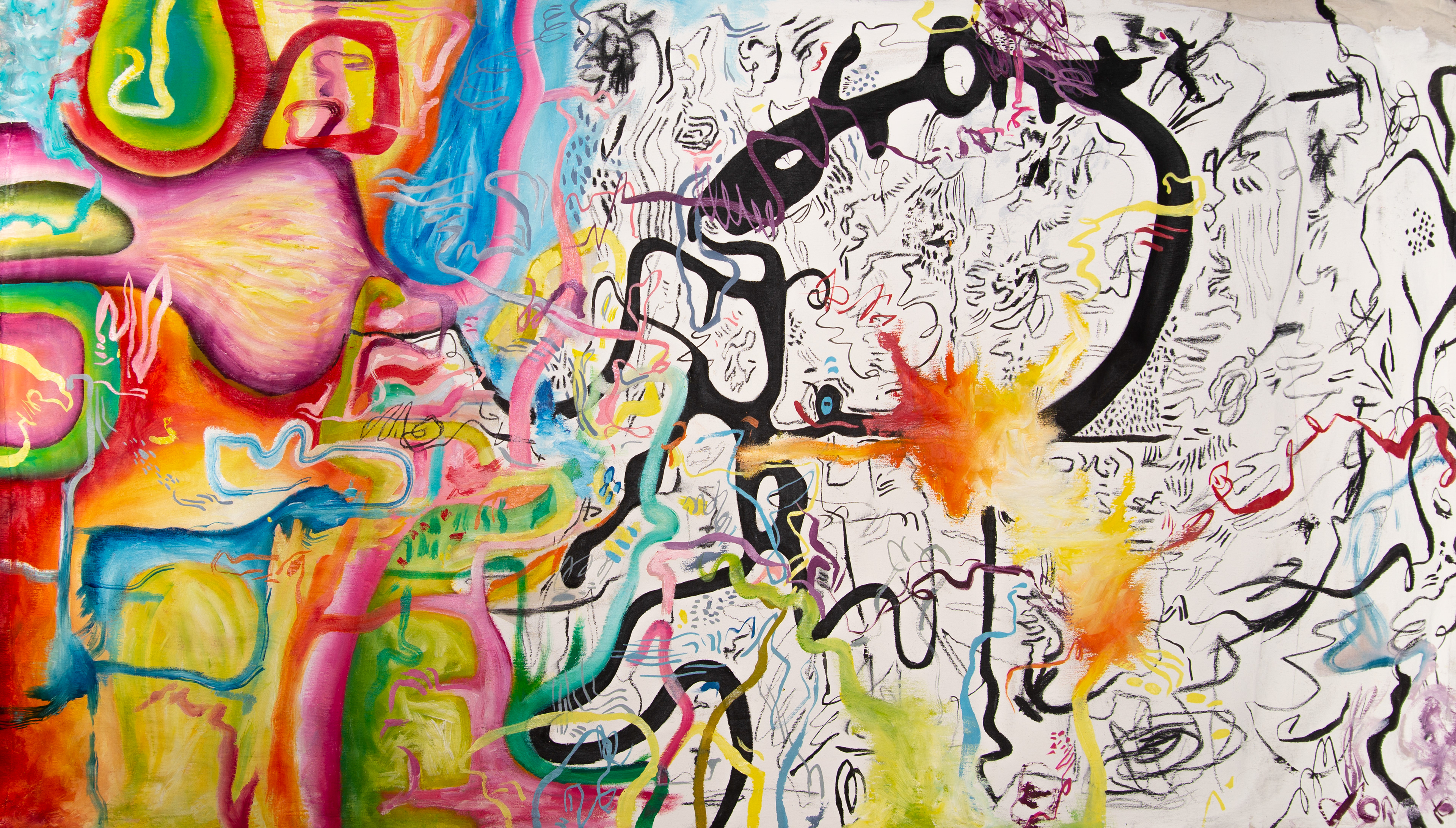 Struggle acrílico, óleo y carbonilla sobre lienzo 85 cm x 154 cm 2020