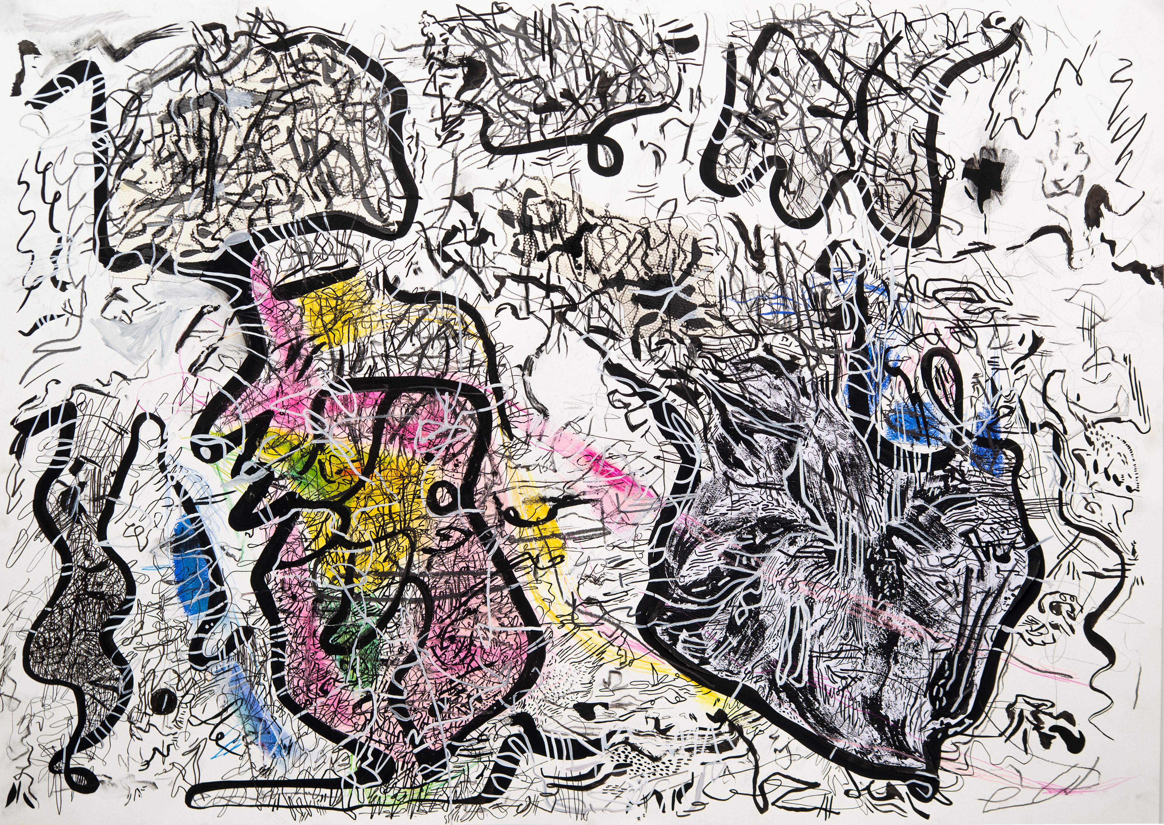 Landscape LVIII. Óleo, pastel, collage, monocopia y tinta. 50x70