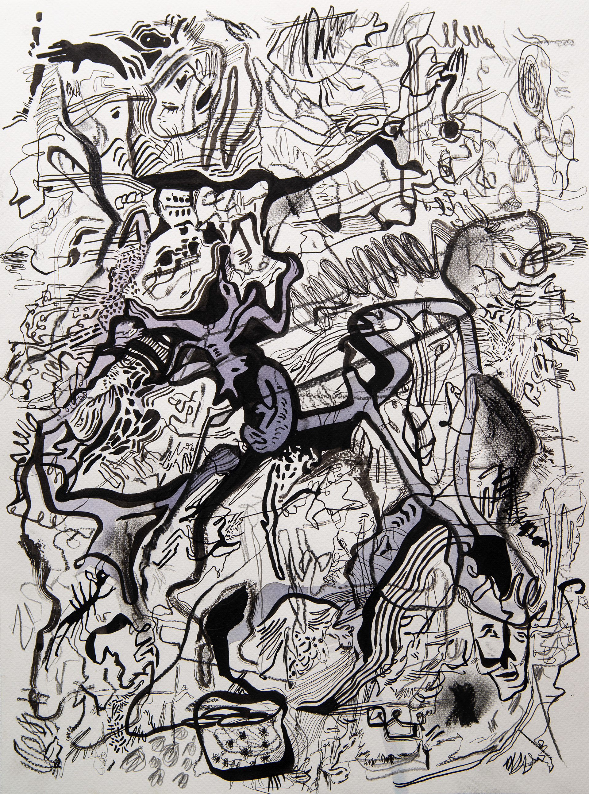 SLEEP PARALYSIS Series IV acrílico, marcadores, grafito, carbonill, pasteles y tinta sobre papel 48x36cm