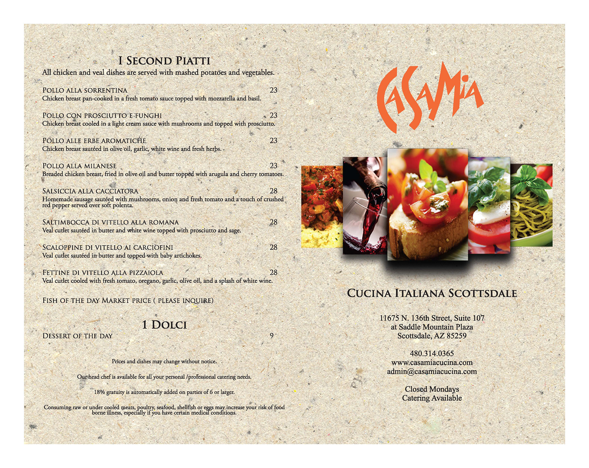 CASA MIA MENU