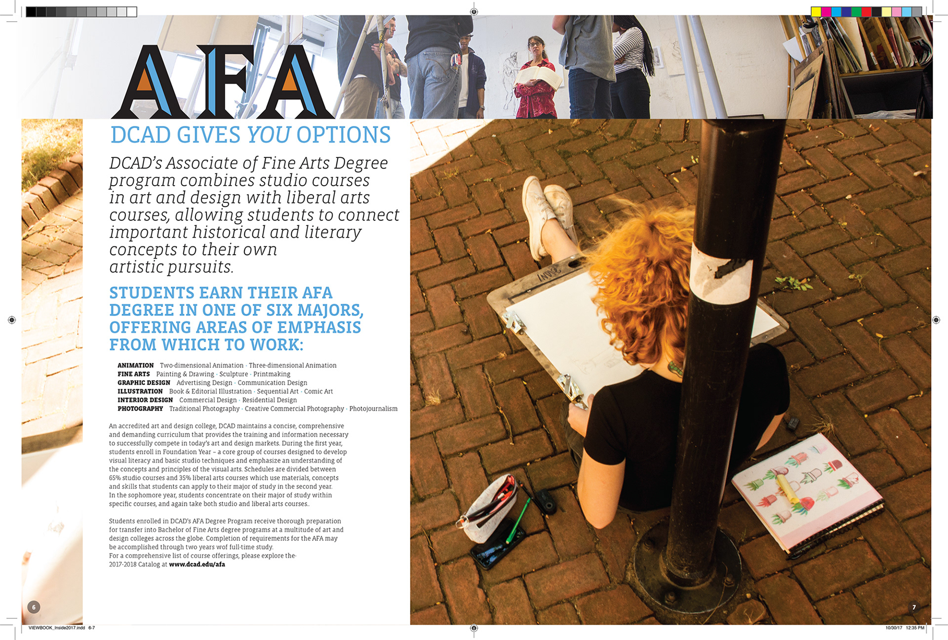 John Breakey's design process, image number five. Two page spread of the AFA degree offered at DCAD.