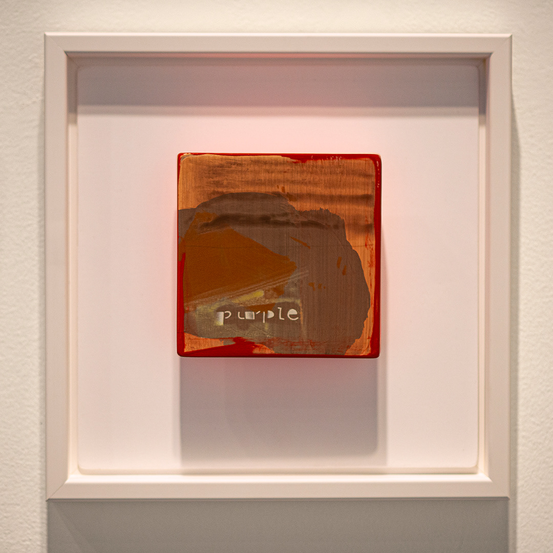 John Breakey Two Person Show. Eleven Color Names; Purple 2015-2018 Acrylic and mediums on painted and floating wood support. Hatch Gallery; 2018. 450.00 plus insured shipping. Signed inverso