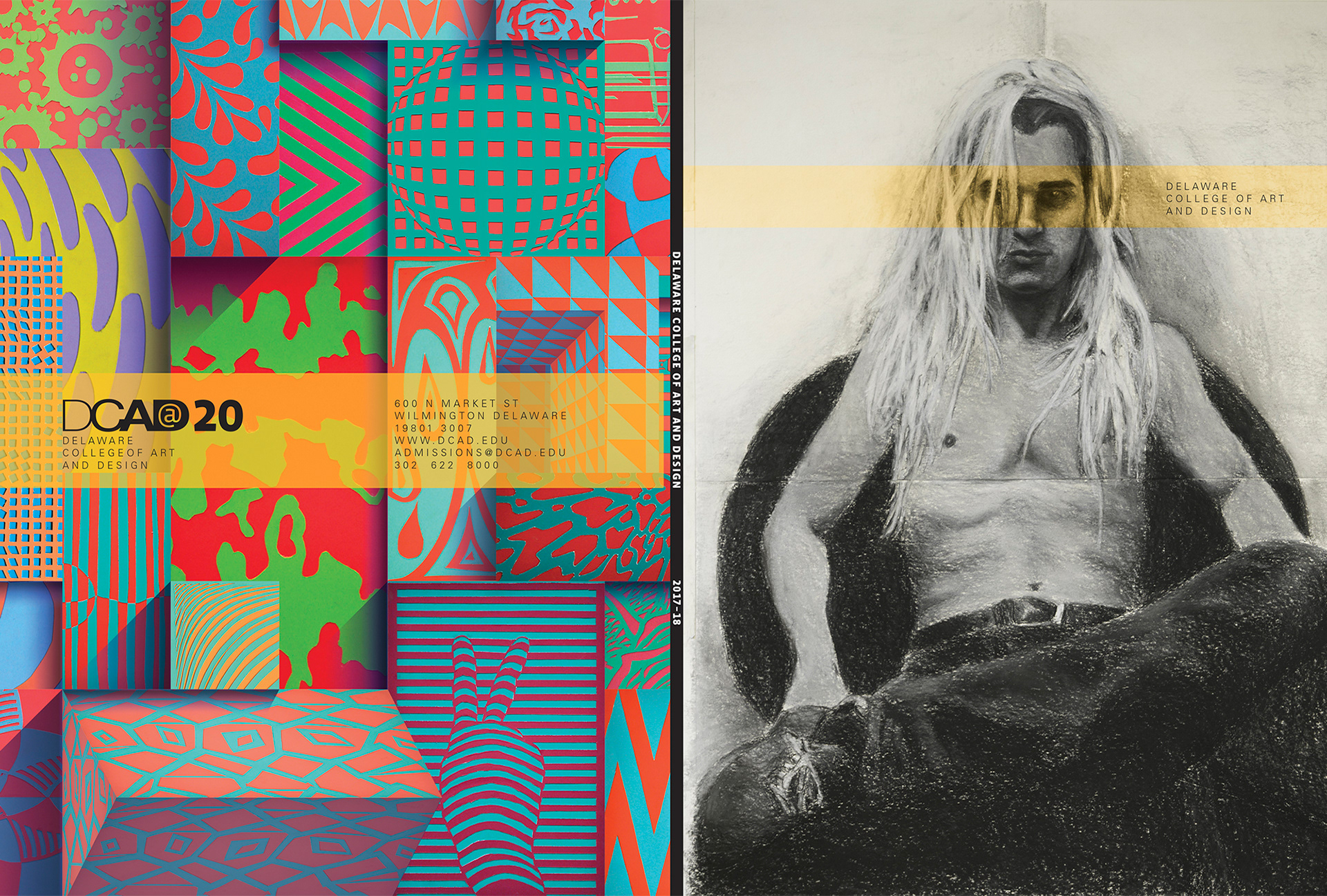 John Breakey's design process, image number two. Front and back cover designs for a College view book of student work and life.