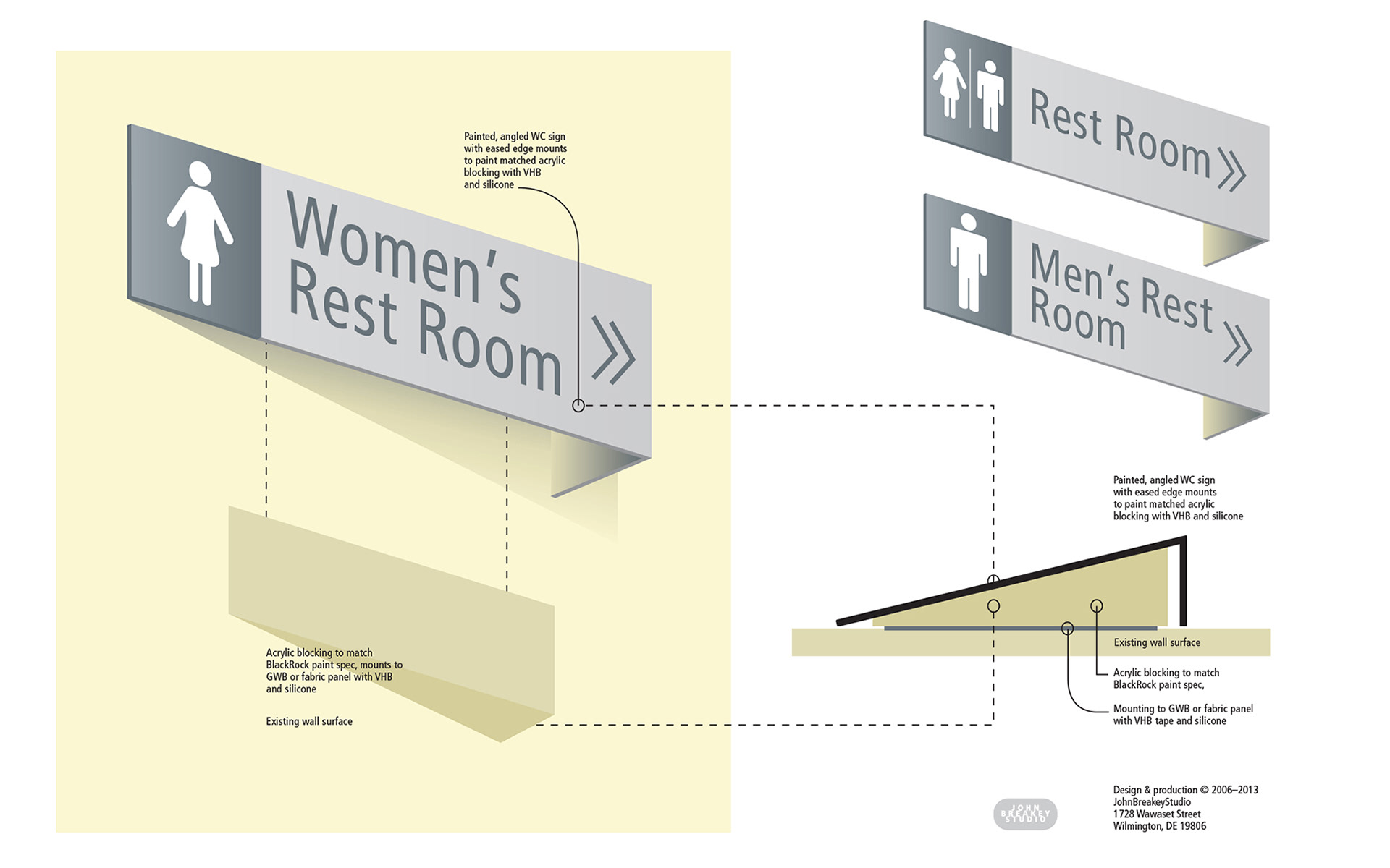 JohnBreakeyStudio signage image 10: signage design schematic for a WC sign