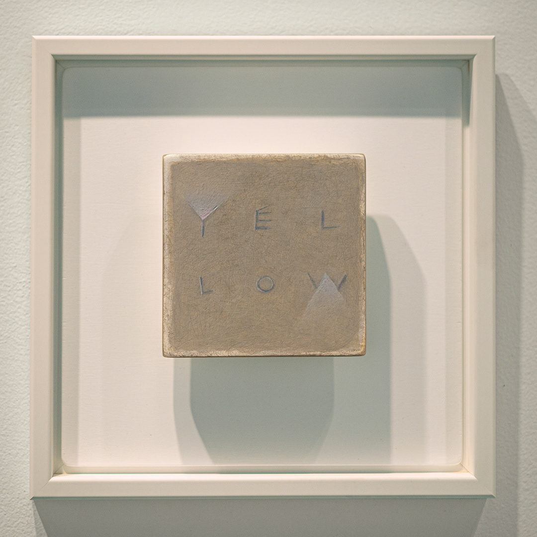 John Breakey Two Person Show. Eleven Color Names; Yellow 2015-2018. Acrylic and mediums on painted and floating wood support. Hatch Gallery; 2018. Sold to a private collector, signed inverso.
