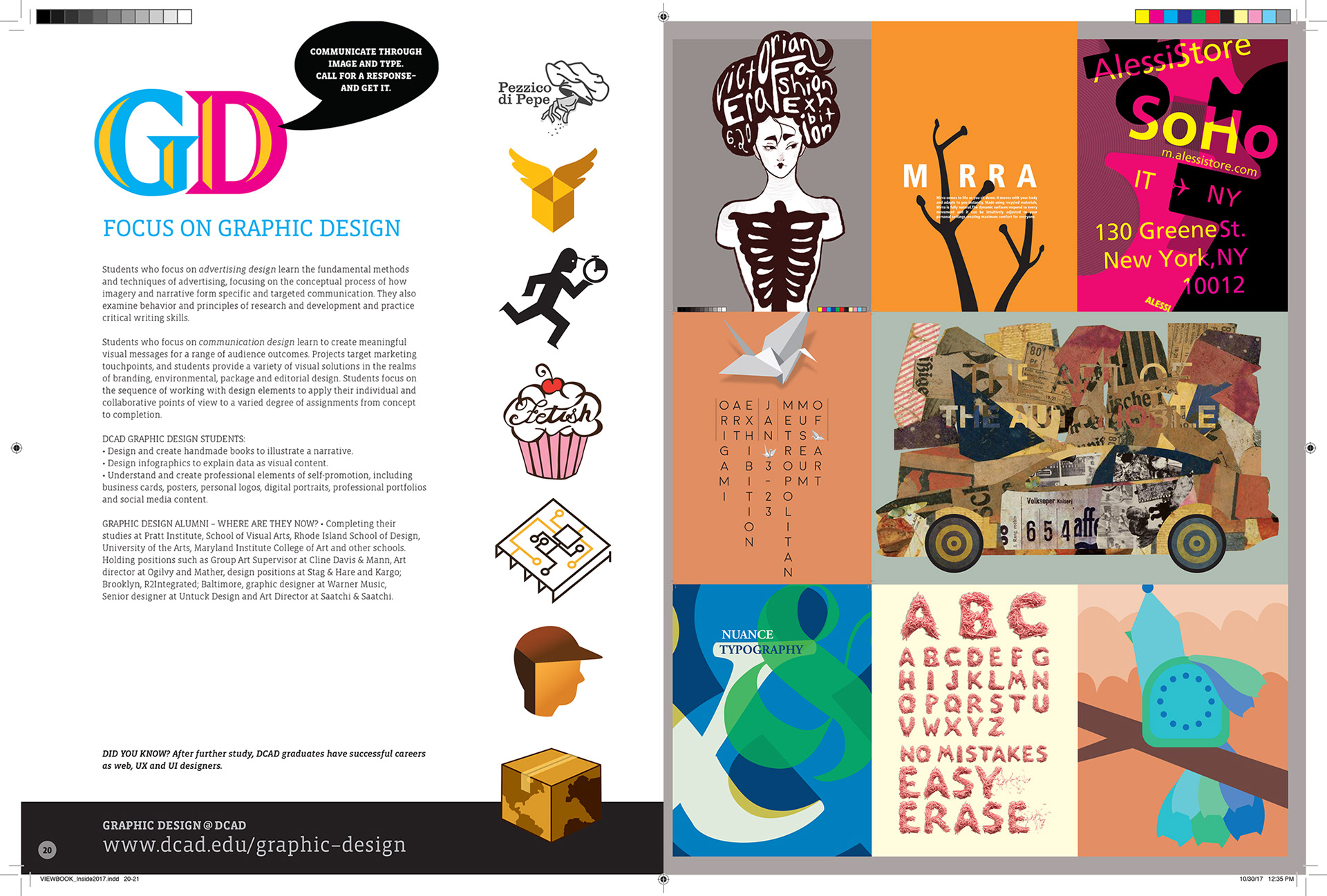 John Breakey's design process, image number four. Inside spread of the Graphic Design major showcasing some student work.