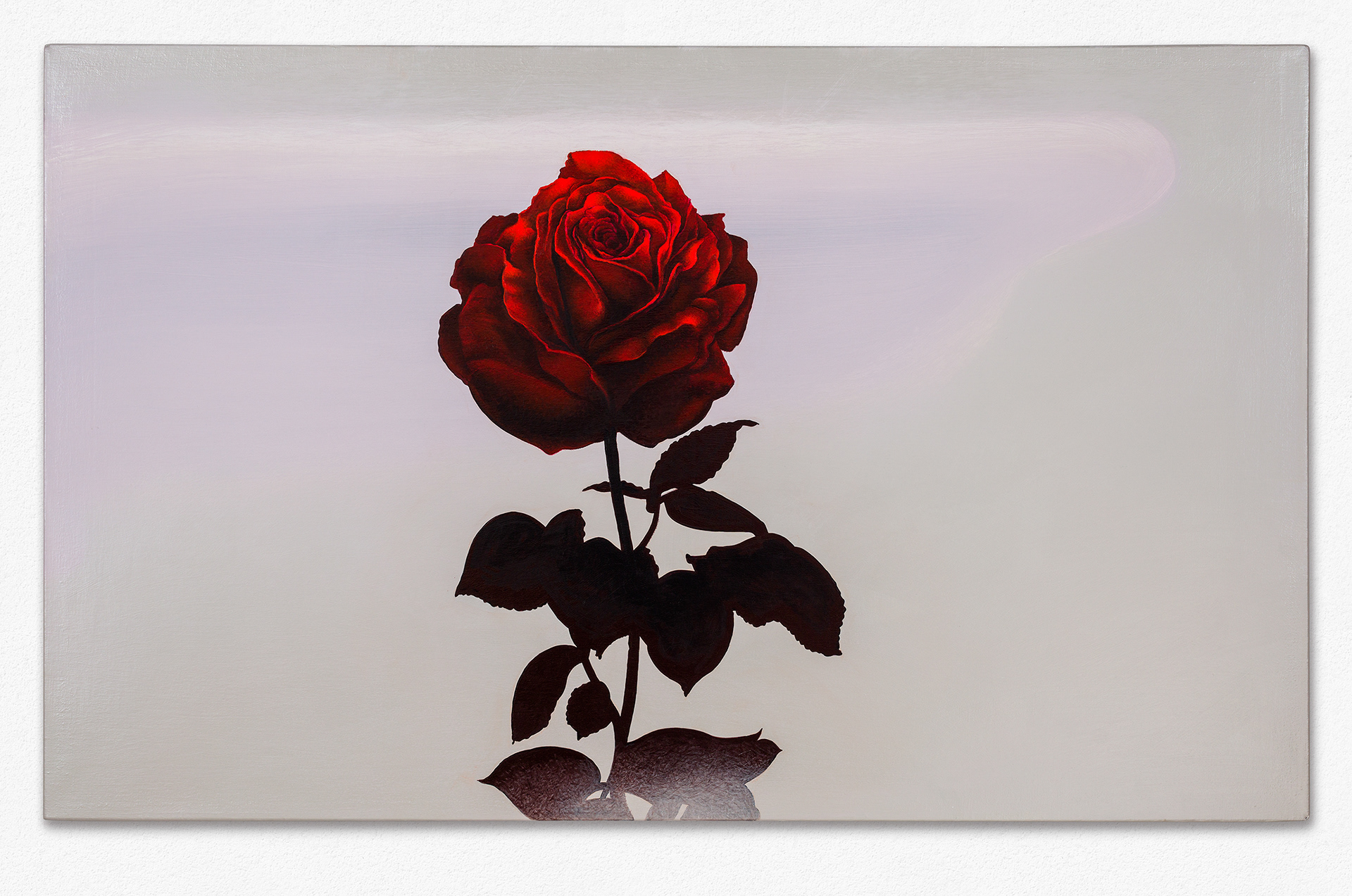 3 PM Vivi's Rose. Acrylic  and mediums on stretched linen support of a red rose against a summer's afternoon haze.