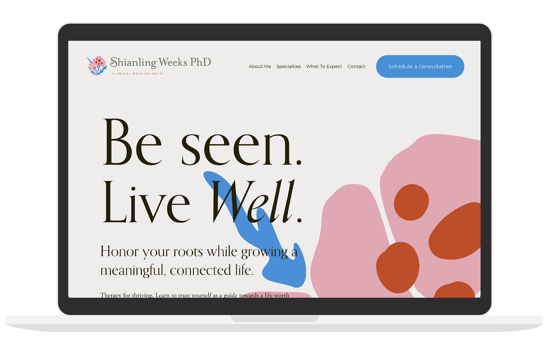 Web design : homepage for Shainling Weeks, PhD, Clinical Psychologist