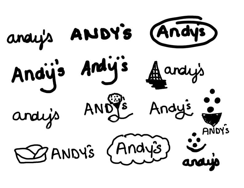 Initial sketches for Andy's logo