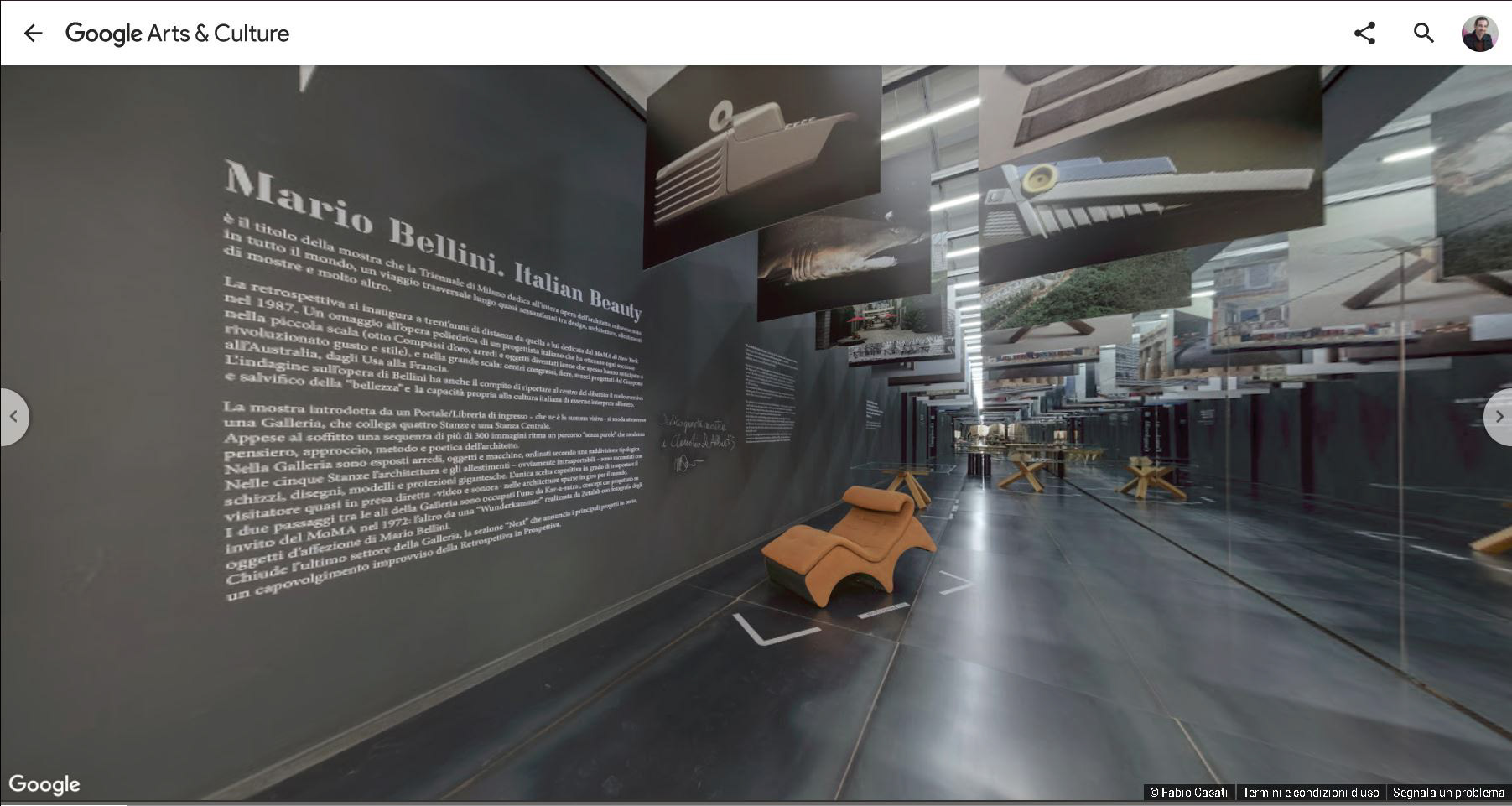 Tour virtuale 360 dell'esposizione Mario Bellini Italian Beauty presso la Triennale di Milano.