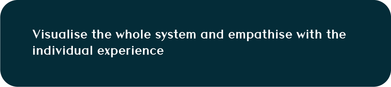 Visualise the whole system and empathise with the individual experience