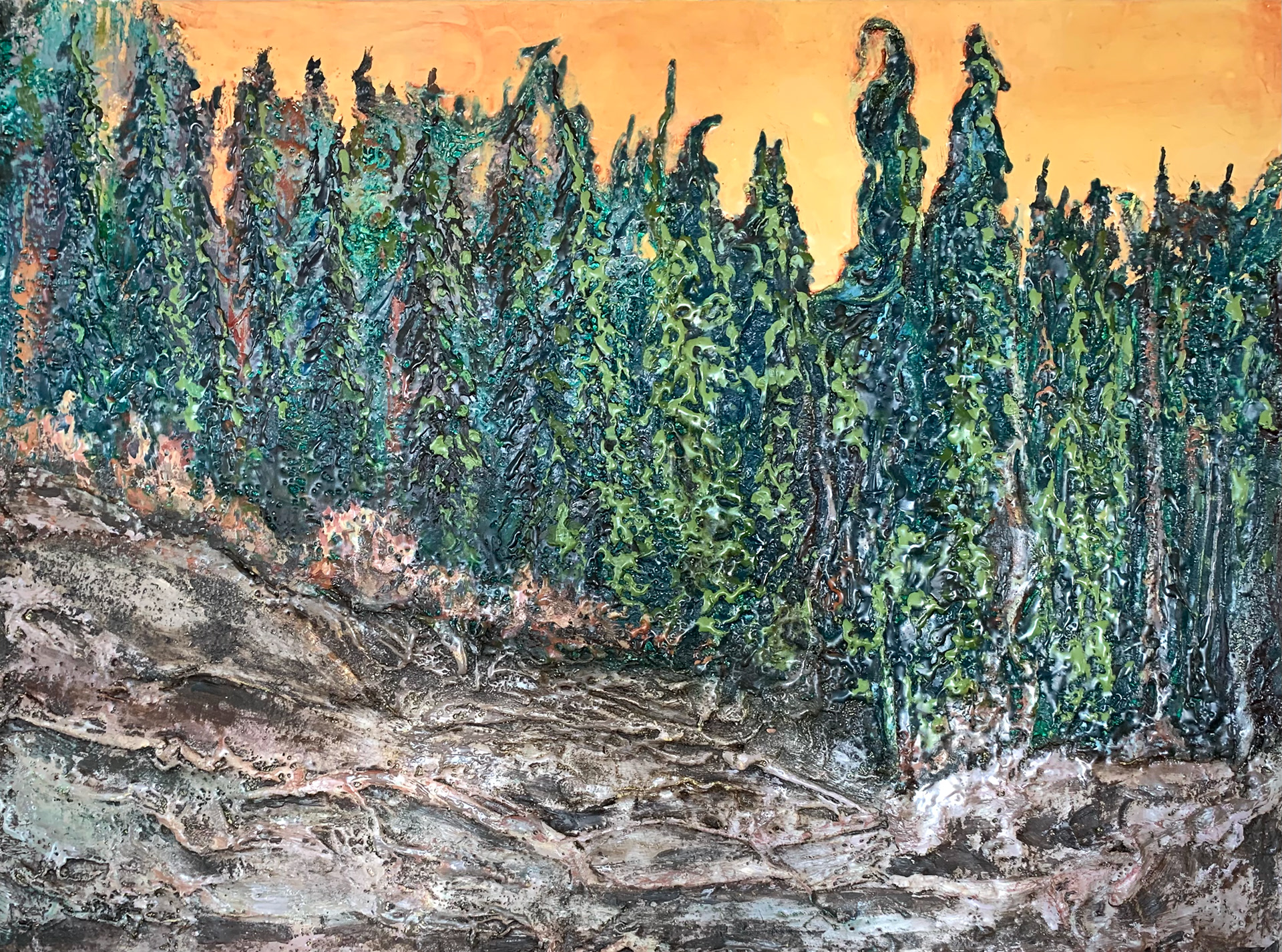 Deep Within 18" x 24" encaustic/multimedia