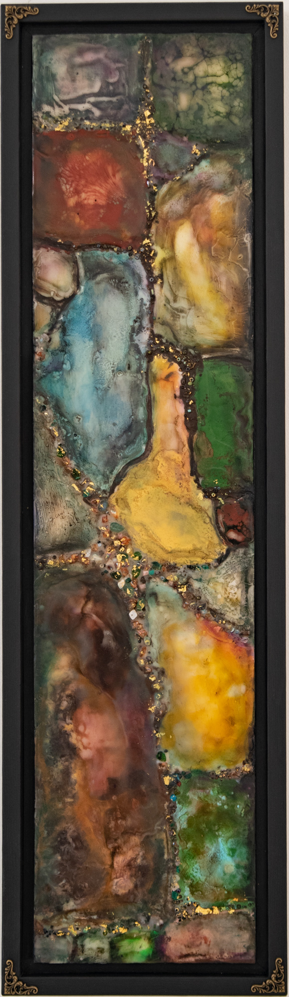 Stream Shimmer 34" x 8" encaustic/multimedia
