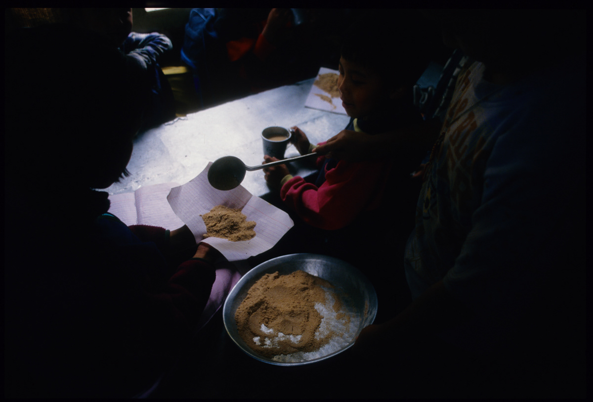 Tea and tsampa (barley flour), Tibetan Homes Foundation, Mussoorie, India