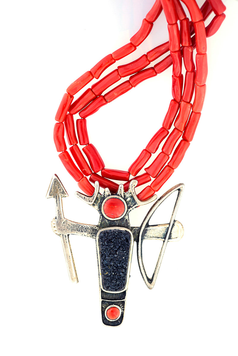 Pendant with coral and druzy by Marian.