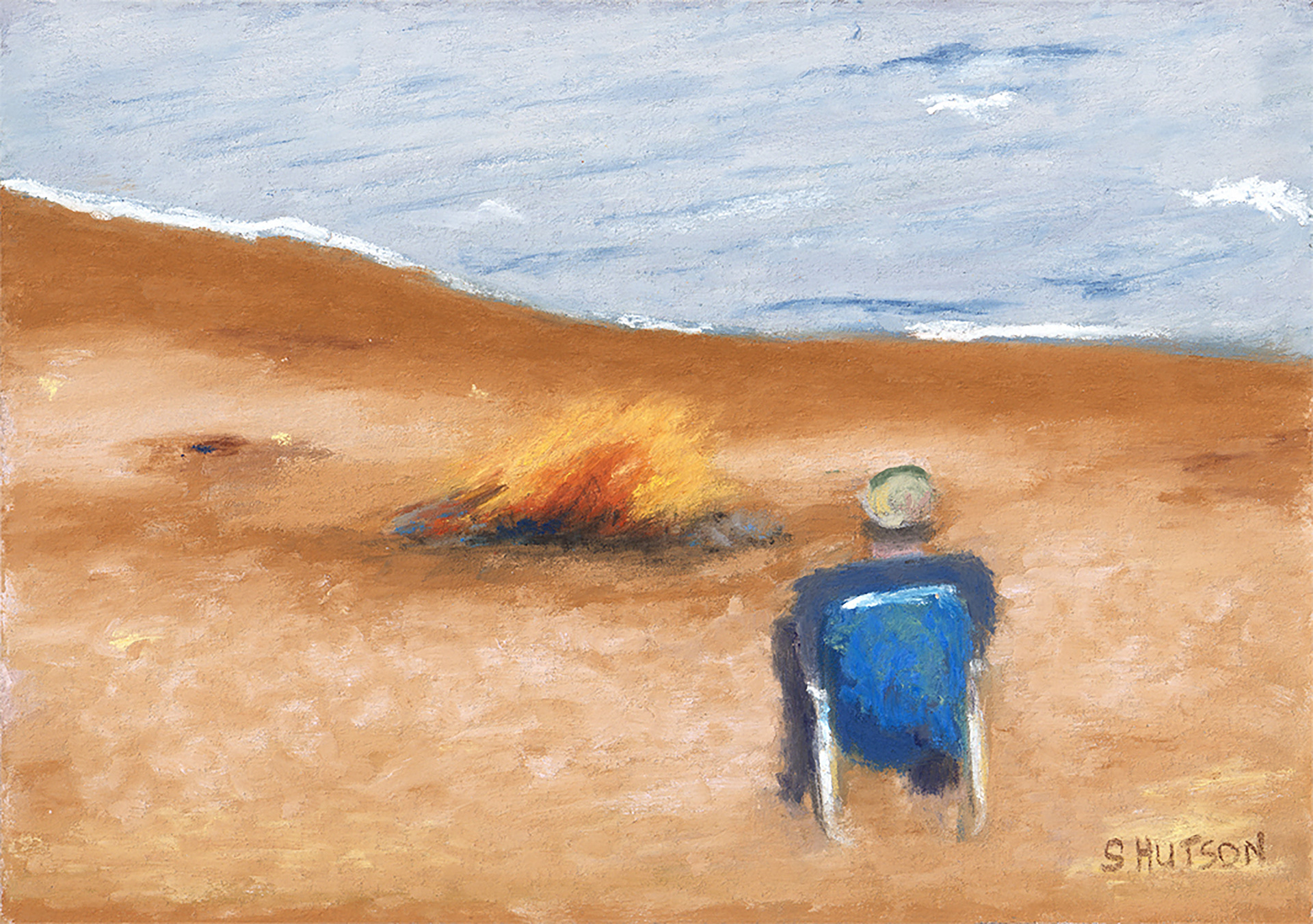 Beach Fire, a pastel painting by Sherry Hutson