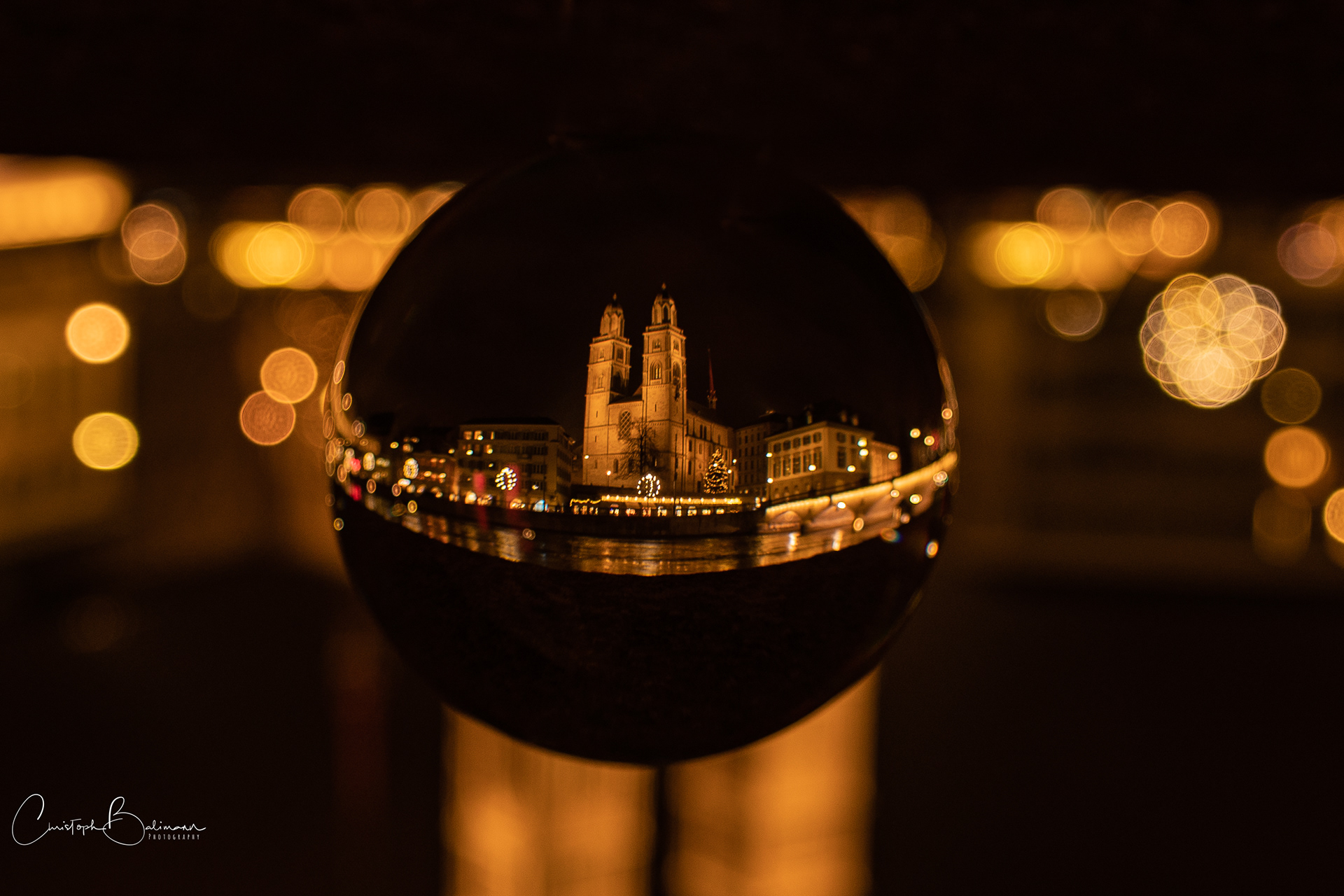 Zuerich Limmatquai and Grossmünster church.