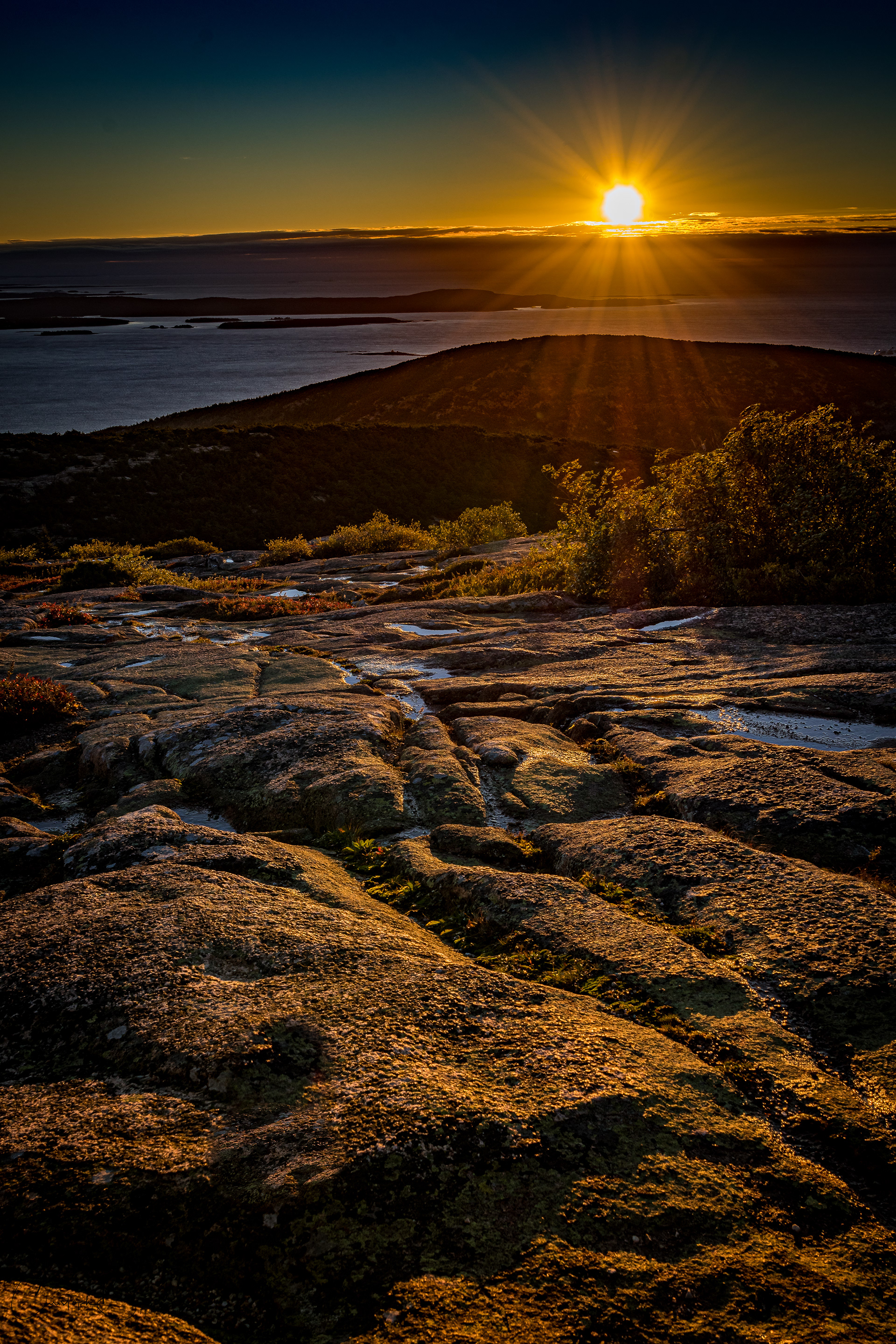 Sunrise at Cadillac Mountain in the Acadia national park in Maine USA