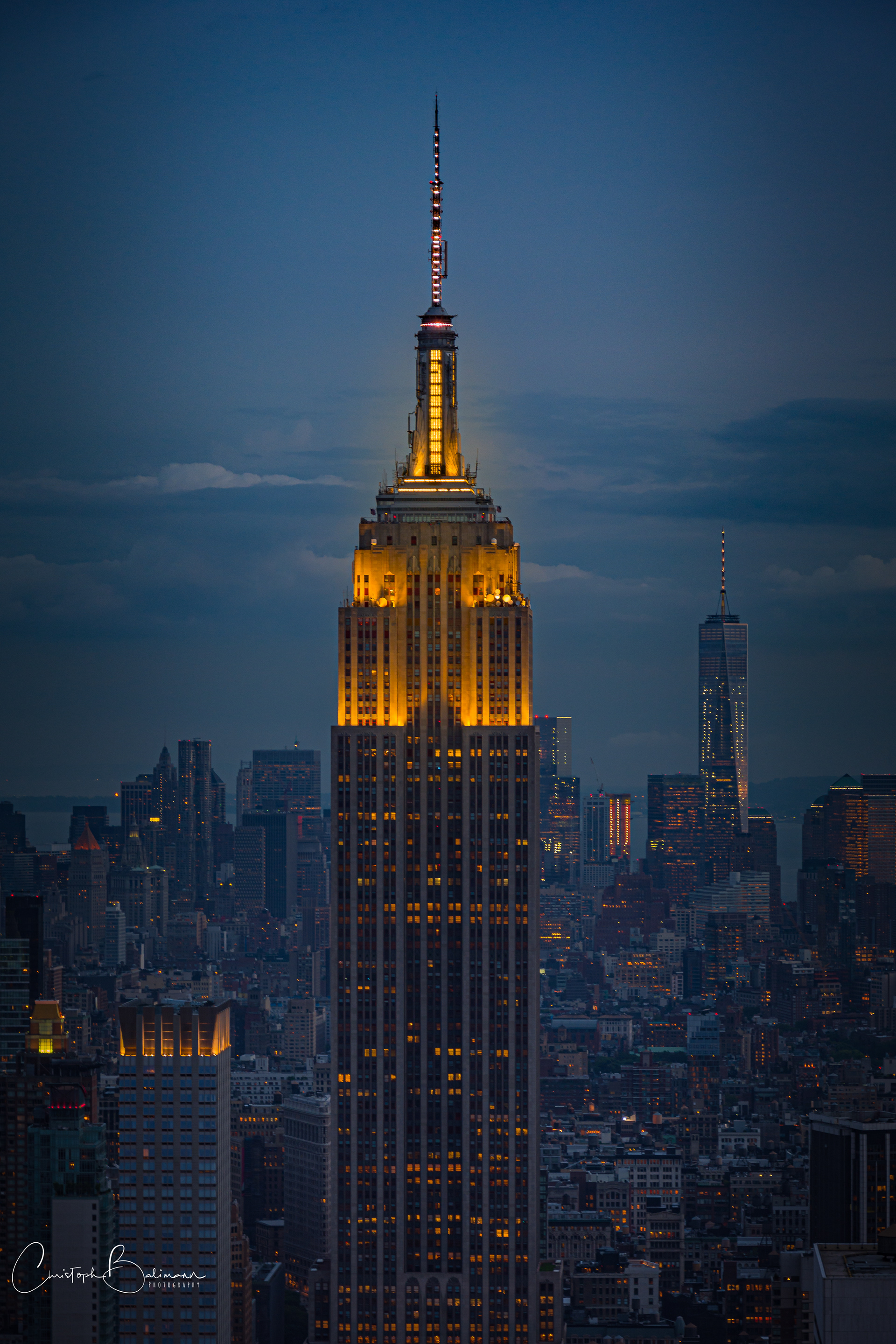 Empire State Building from the rooftop of the Rockefeller Center in New York