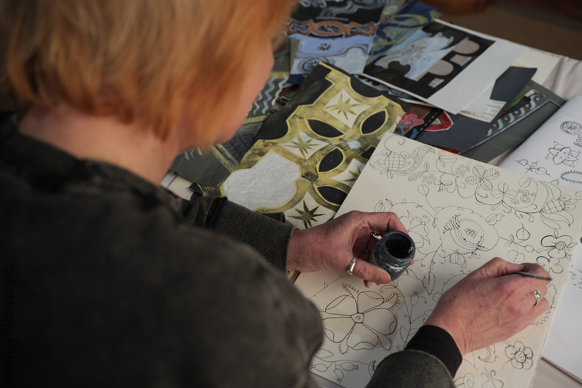 Artist in Residence Jeanette McCulloch at the 16th Century Painted Room in Ledbury.