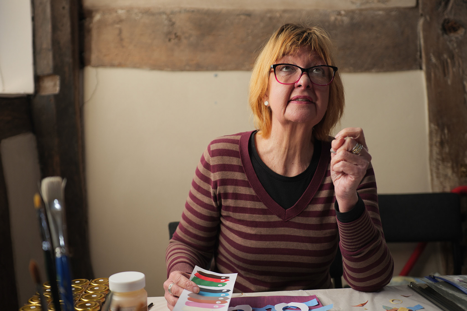 Artist in Residence Jeanette McCulloch at the 16th Century Painted Room in Ledbury.