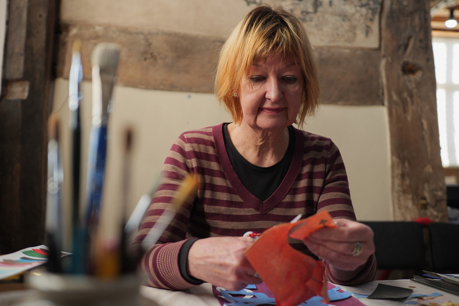 Artist in Residence Jeanette McCulloch at the 16th Century Painted Room in Ledbury.