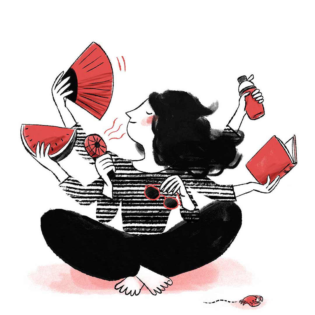 Ink illustration to congratulate the arrival of summer.
