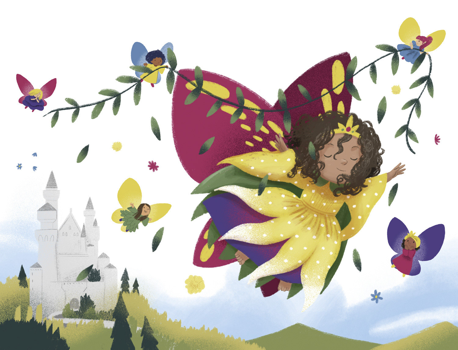 Ilustración del libro infantil "Casilda y las mariposas", Anaya.